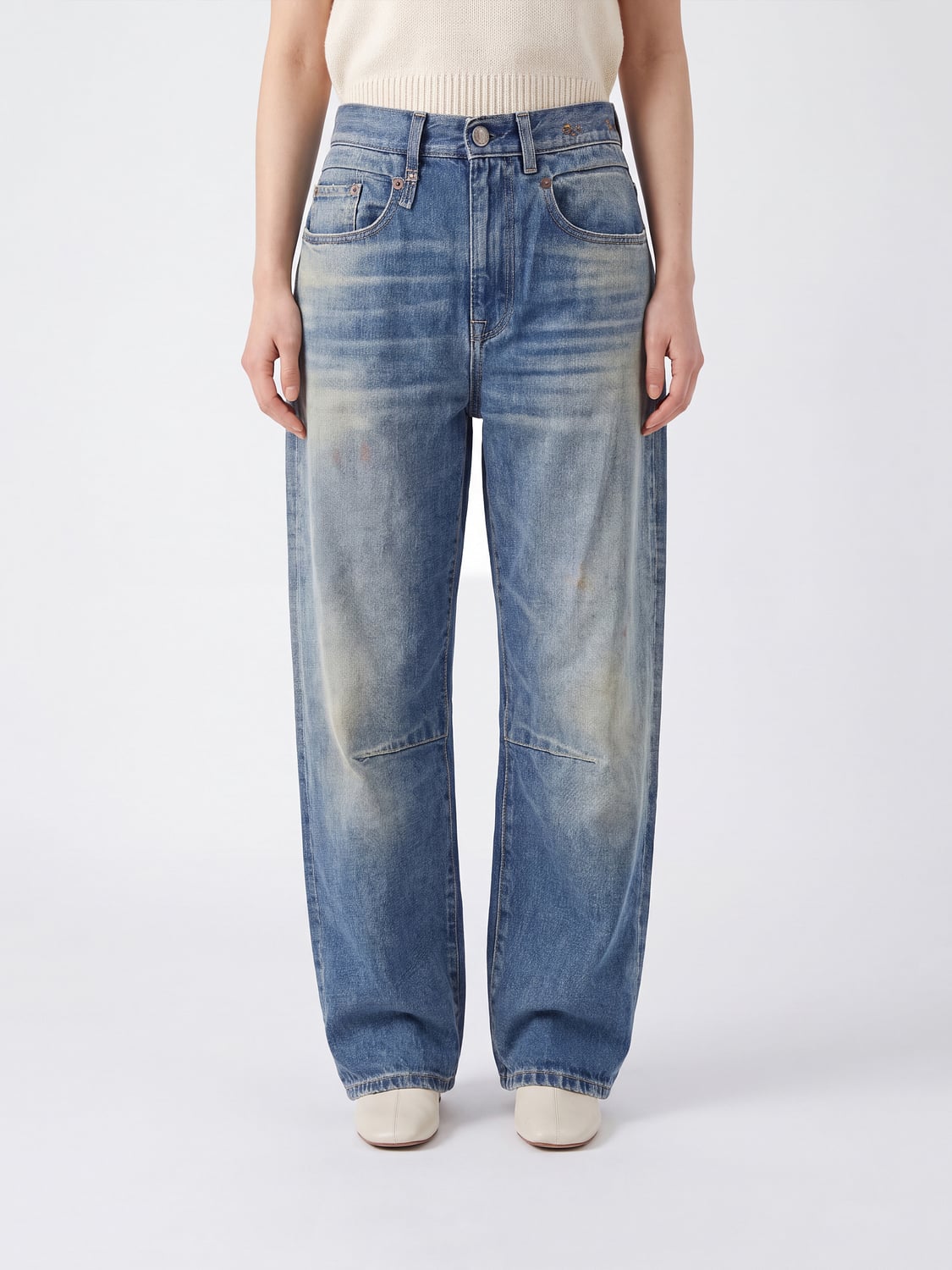 R13 JEANS: Jeans baggy a cinque tasche R13 in denim di cotone a vita media, Blue - Img 1