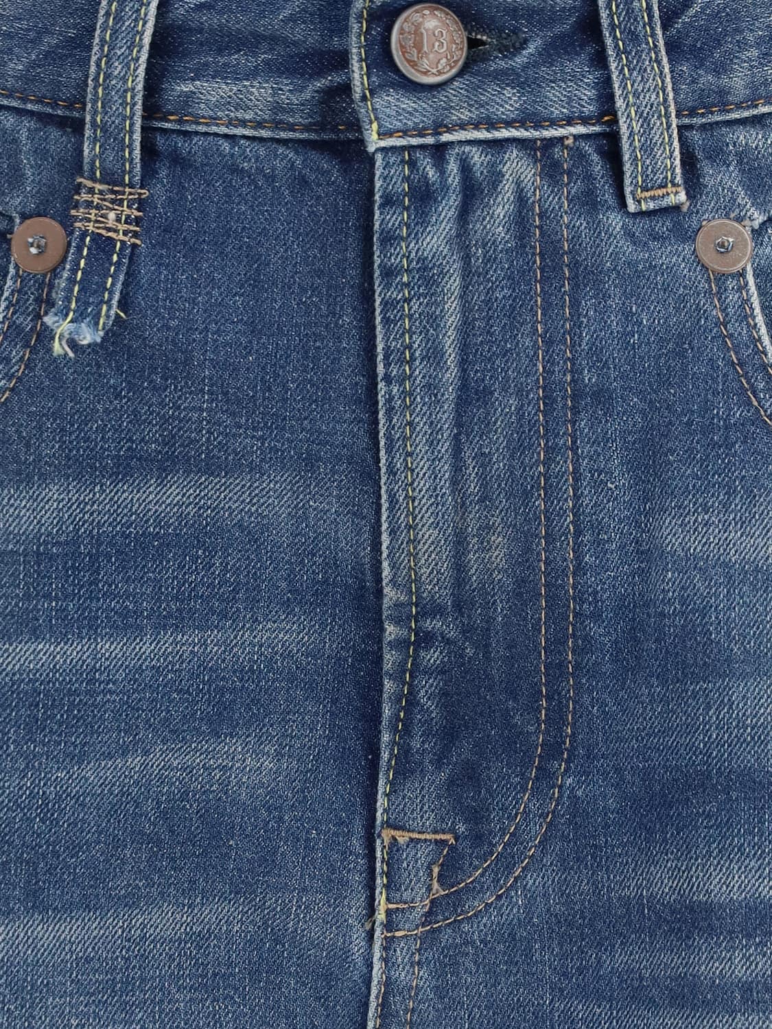 R13 JEANS: Jeans baggy a cinque tasche R13 in denim di cotone a vita media, Blue - Img 4