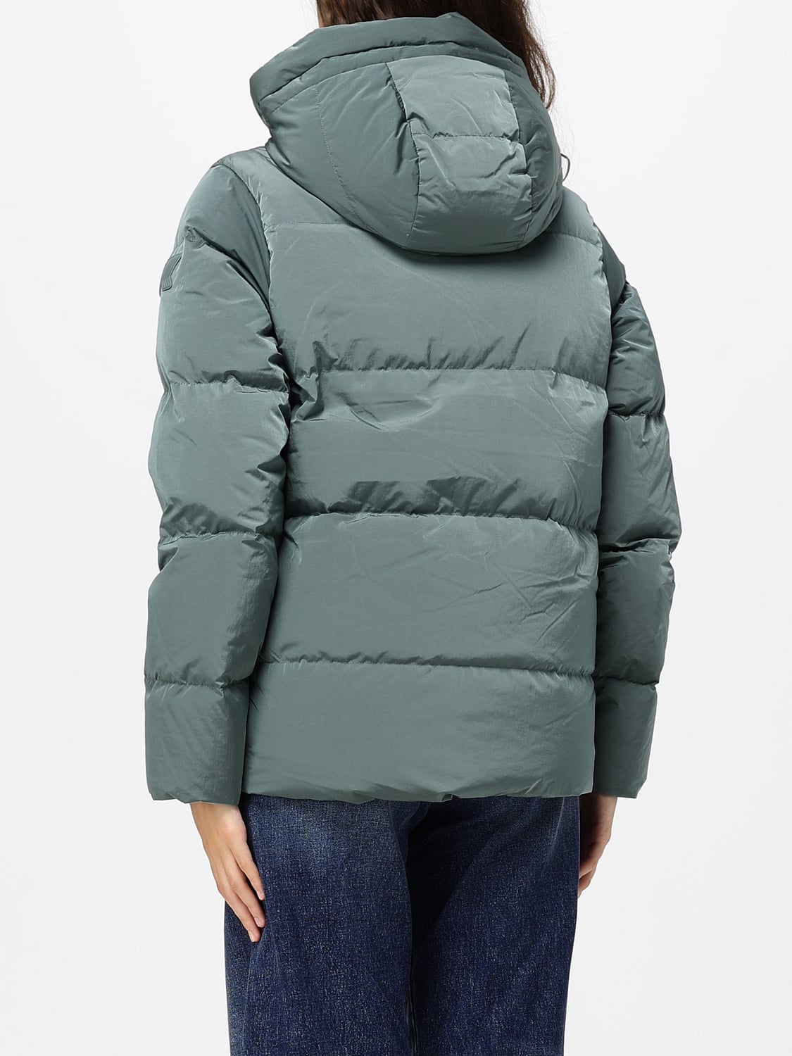 K-WAY JACKET: Quilted Short Down Jacket K-Way with Hood and Fur Lining, Green - Img 2