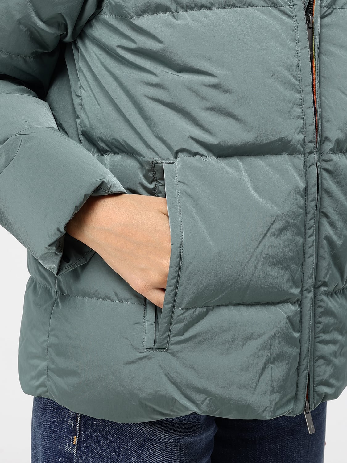 K-WAY JACKET: Quilted Short Down Jacket K-Way with Hood and Fur Lining, Green - Img 4