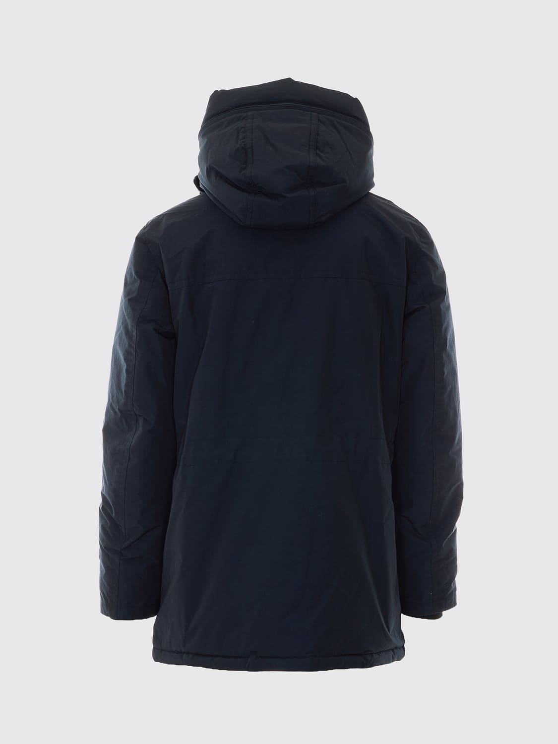 WOOLRICH COAT: Woolrich Knee-Length Hooded Parka in Cotton Blend with Button Closure, Blue - Img 3