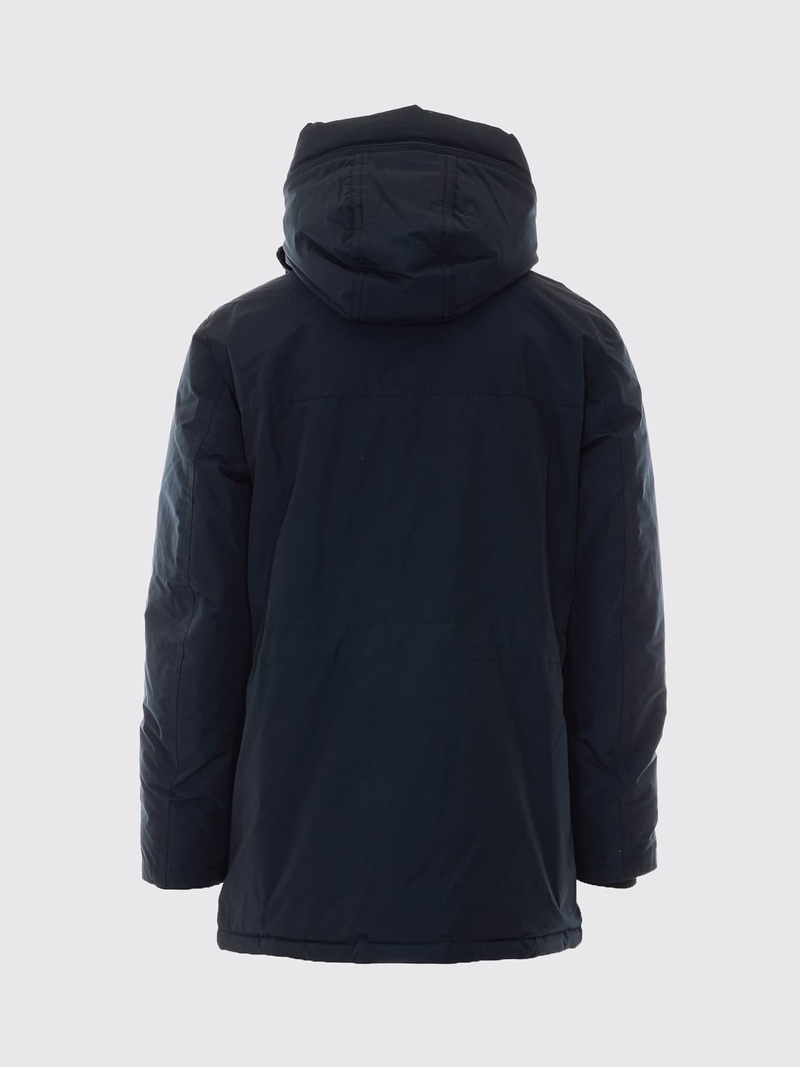 WOOLRICH COAT: Woolrich Knee-Length Hooded Parka in Cotton Blend with Button Closure, Navy - Img 3
