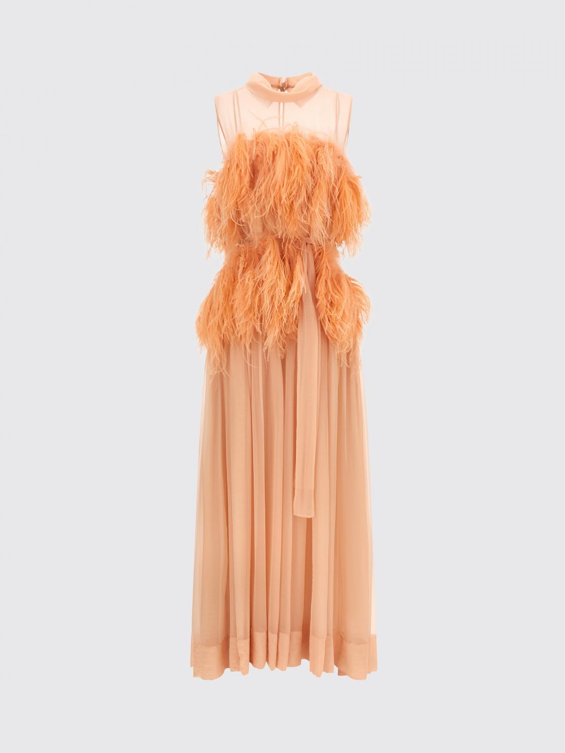 ALBERTA FERRETTI VESTIDO: Vestido de noche largo Alberta Ferretti de seda con hombros descubiertos y plumas, Rosa - Img 2