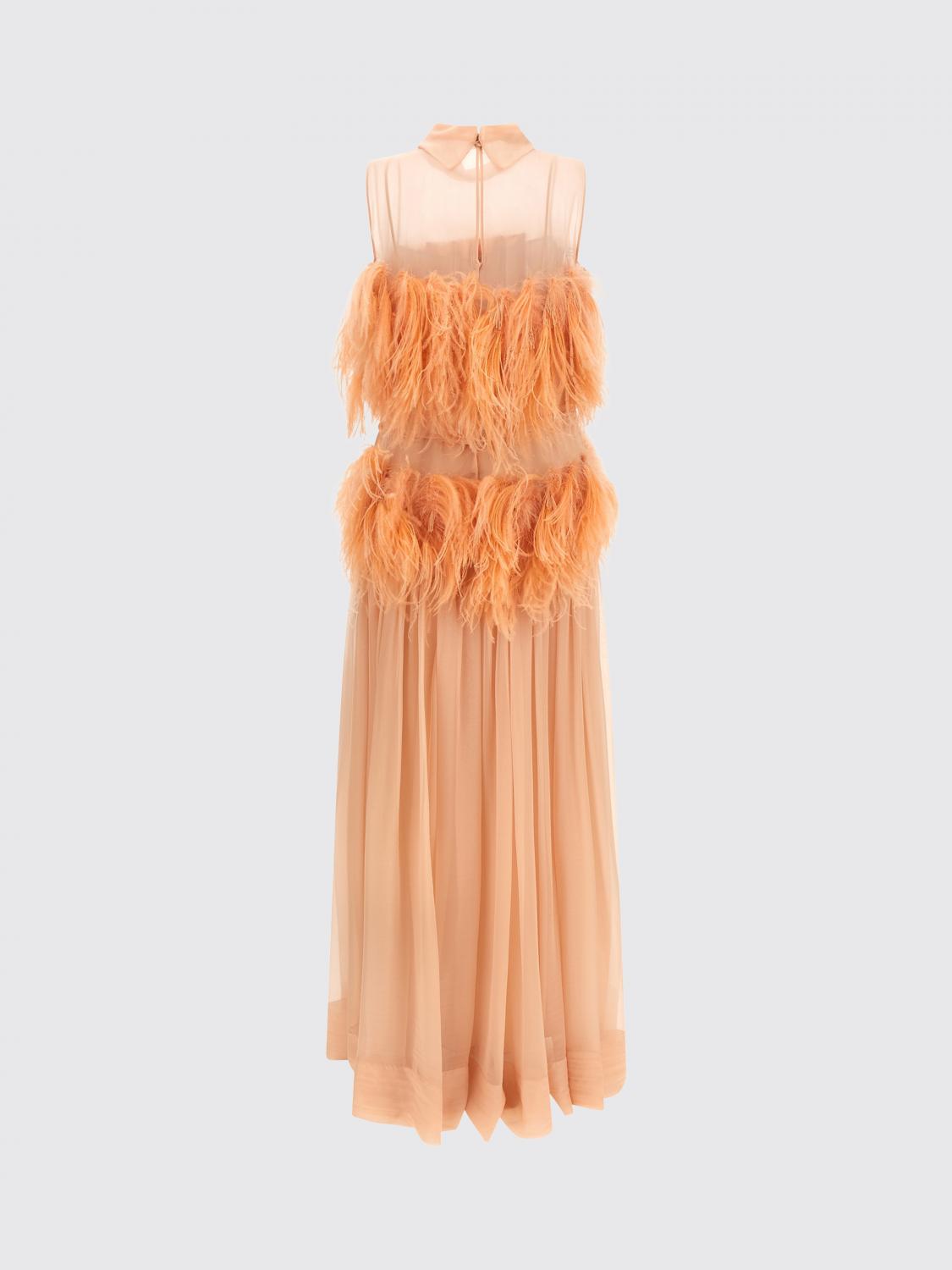 ALBERTA FERRETTI VESTIDO: Vestido de noche largo Alberta Ferretti de seda con hombros descubiertos y plumas, Rosa - Img 3