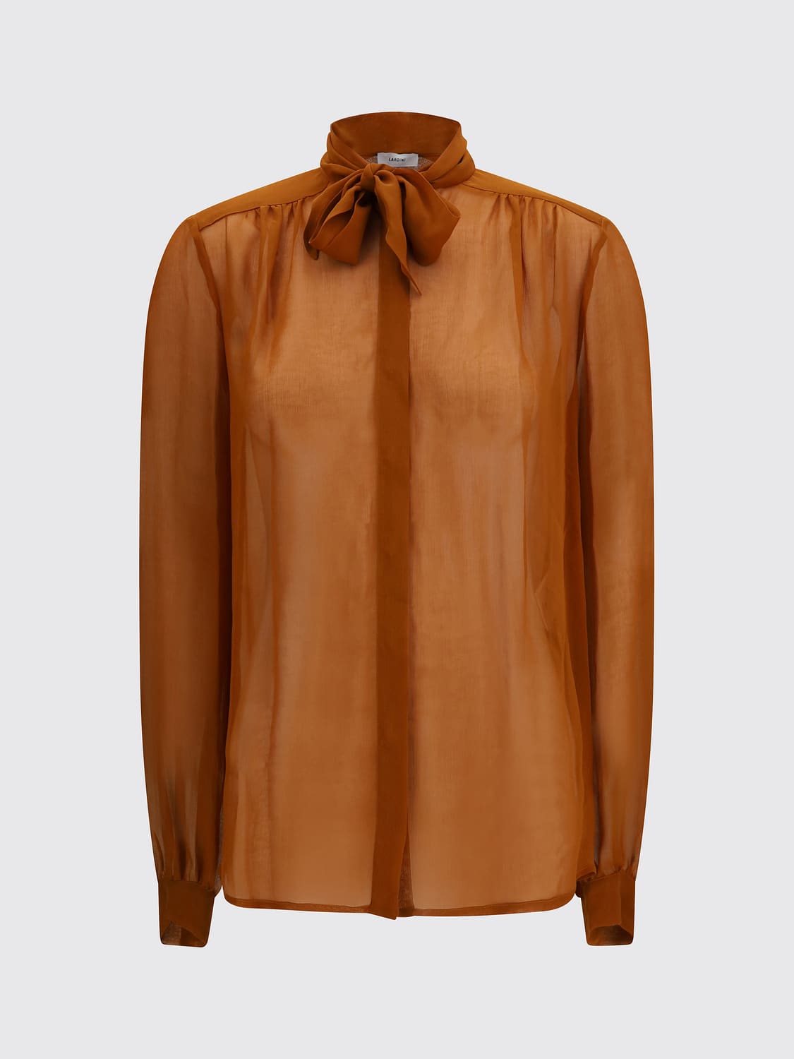 LARDINI CAMISA: Blusa transparente Lardini de viscosa con cuello de lazo y cierre oculto, Marrón - Img 2