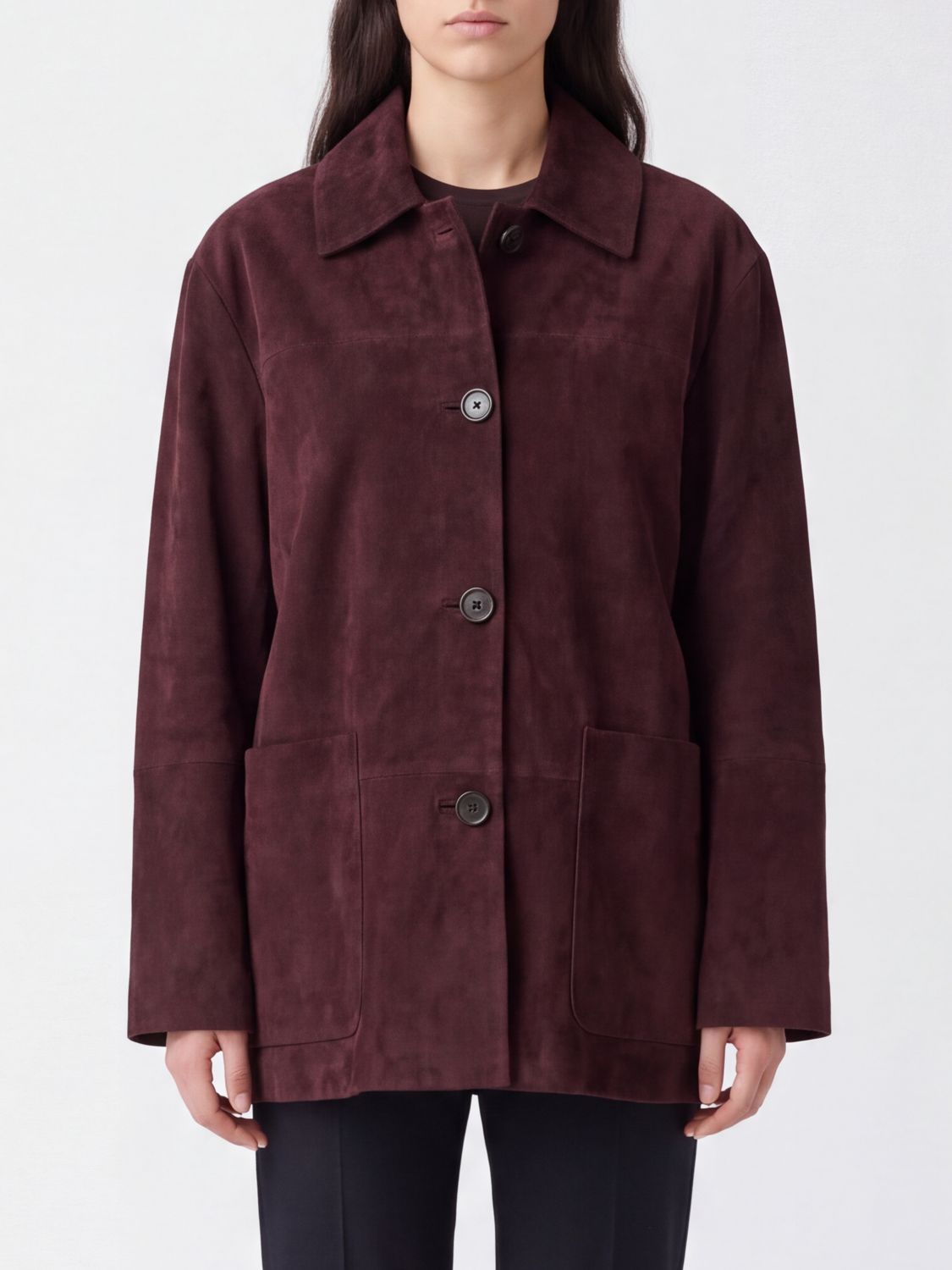 'S MAX MARA CHAQUETA: Chaqueta camisera 'S Max Mara de piel de cordero agamuzada con bolsillos, Rubí - Img 1