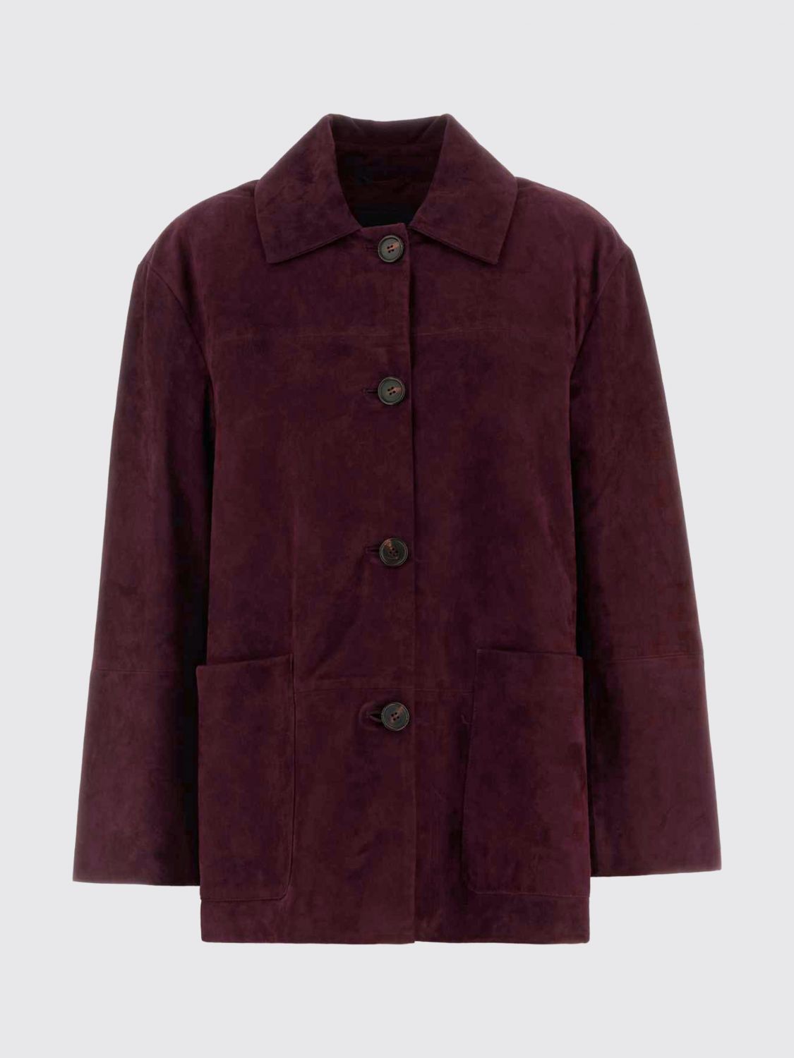 'S MAX MARA CHAQUETA: Chaqueta camisera 'S Max Mara de piel de cordero agamuzada con bolsillos, Rubí - Img 2