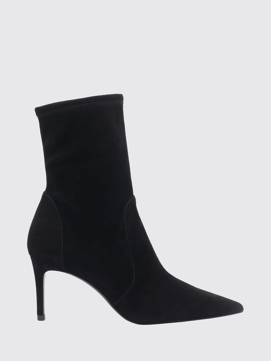 STUART WEITZMAN BOOTS: Stuart Weitzman Power Suede Ankle Boots with Stiletto Heel, Black - Img 1