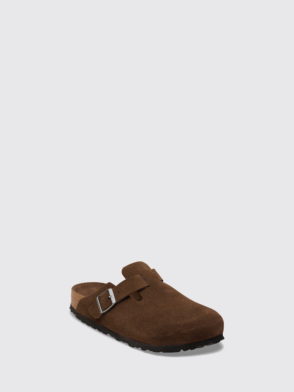 BIRKENSTOCK SHOES: BIRKENSTOCK Boston Suede Mules with Adjustable Strap, Coffee - Img 2