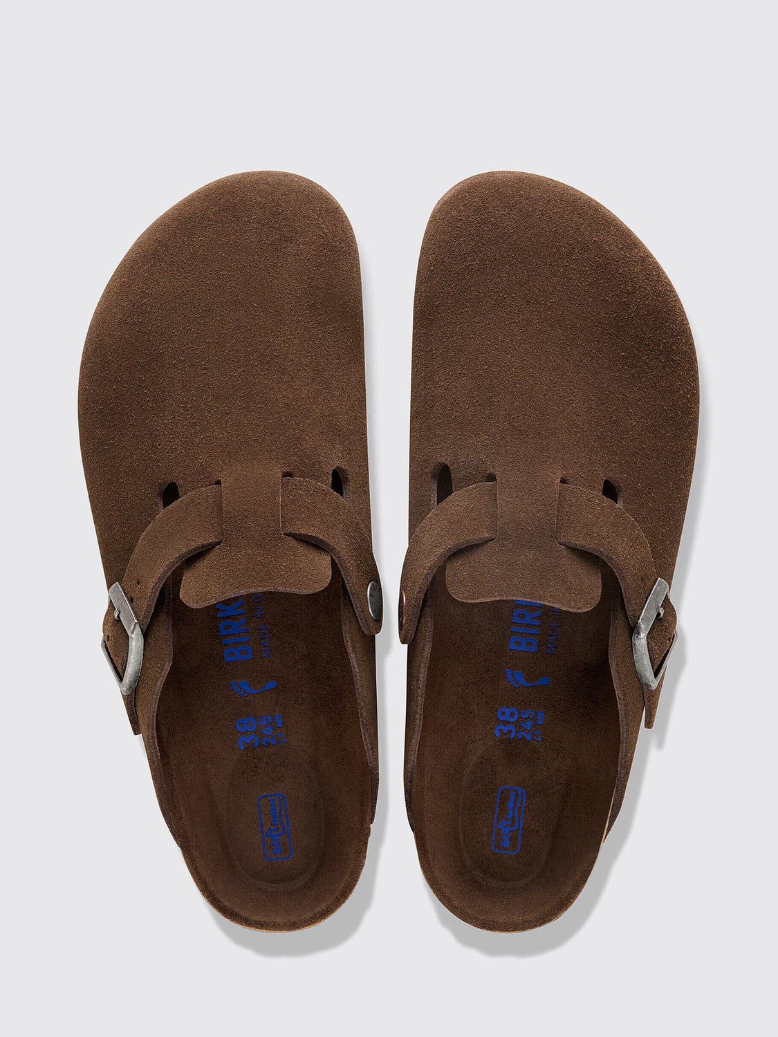 BIRKENSTOCK SHOES: BIRKENSTOCK Boston Suede Mules with Adjustable Strap, Coffee - Img 3