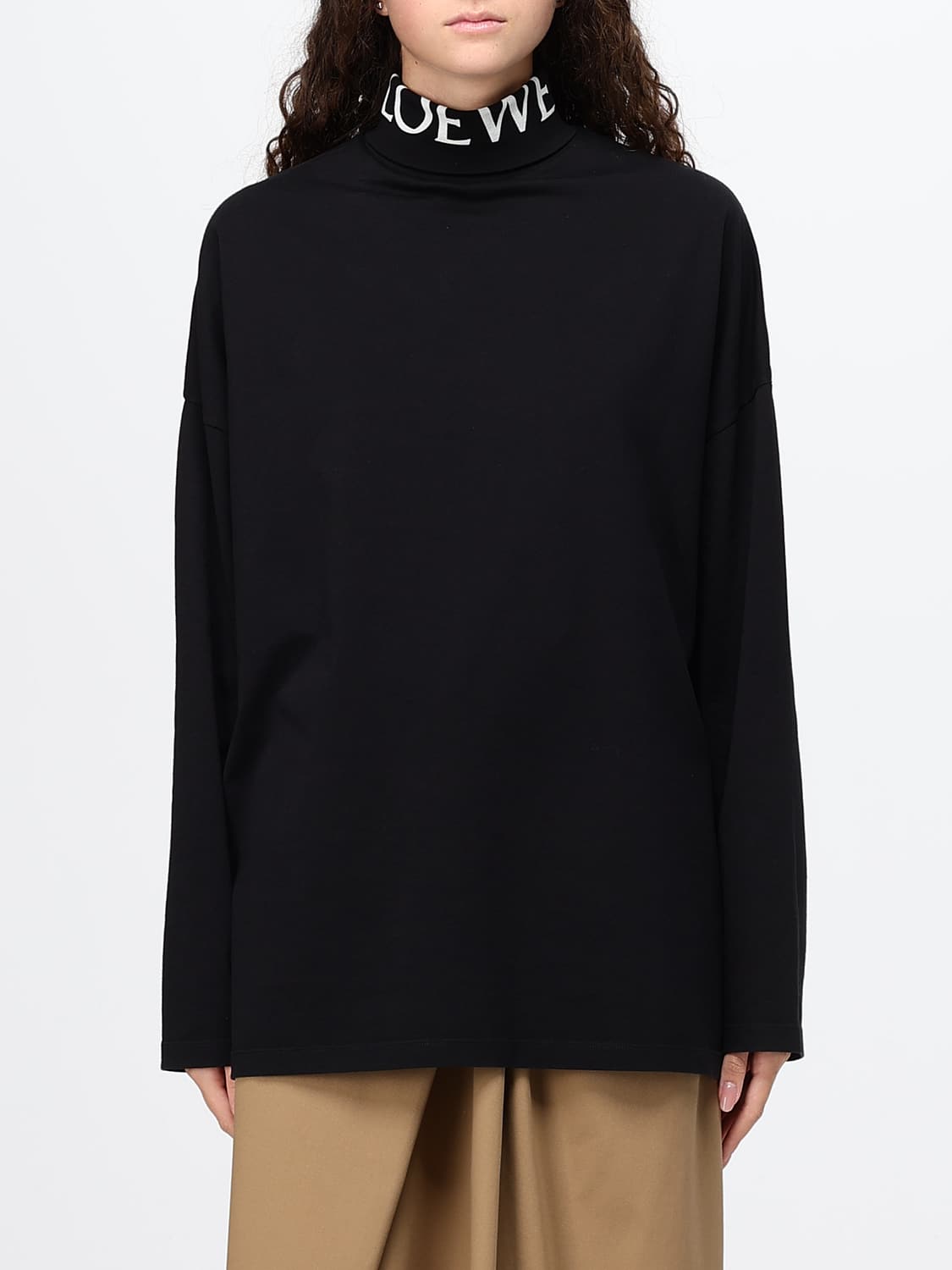 LOEWE TOP: Dolcevita relaxed fit Loewe in cotone a maniche lunghe con spalle cadute, Nero - Img 1