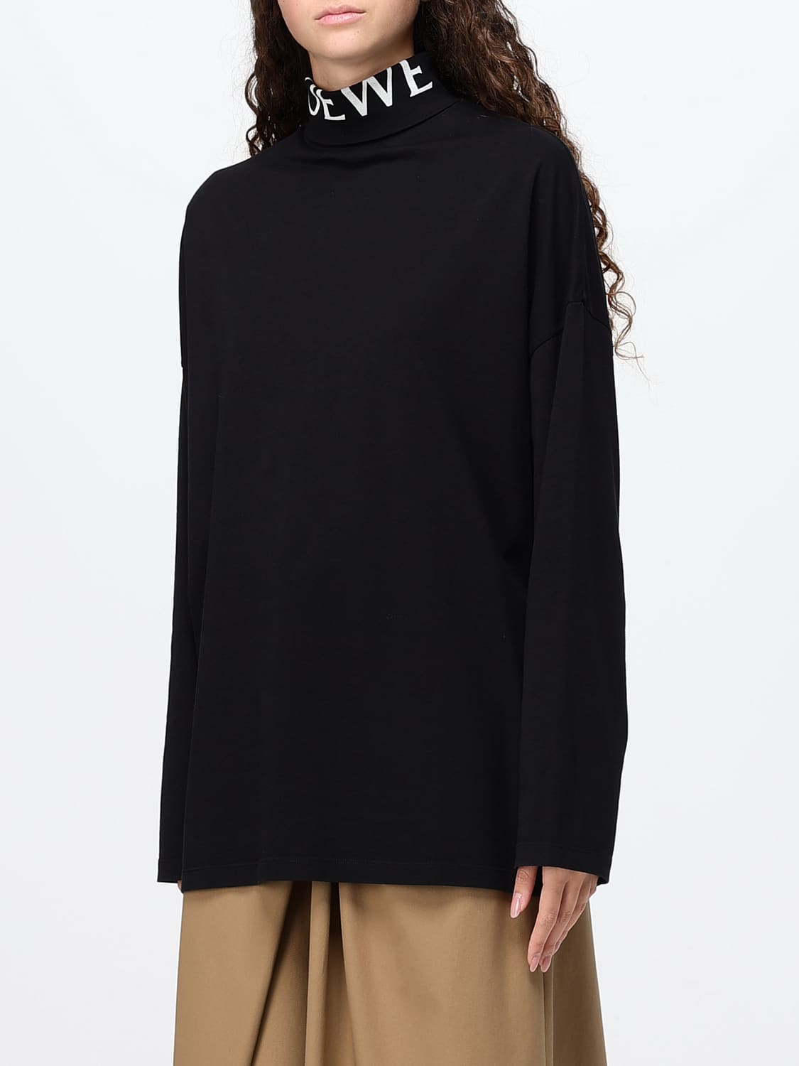 LOEWE TOP: Dolcevita relaxed fit Loewe in cotone a maniche lunghe con spalle cadute, Nero - Img 4