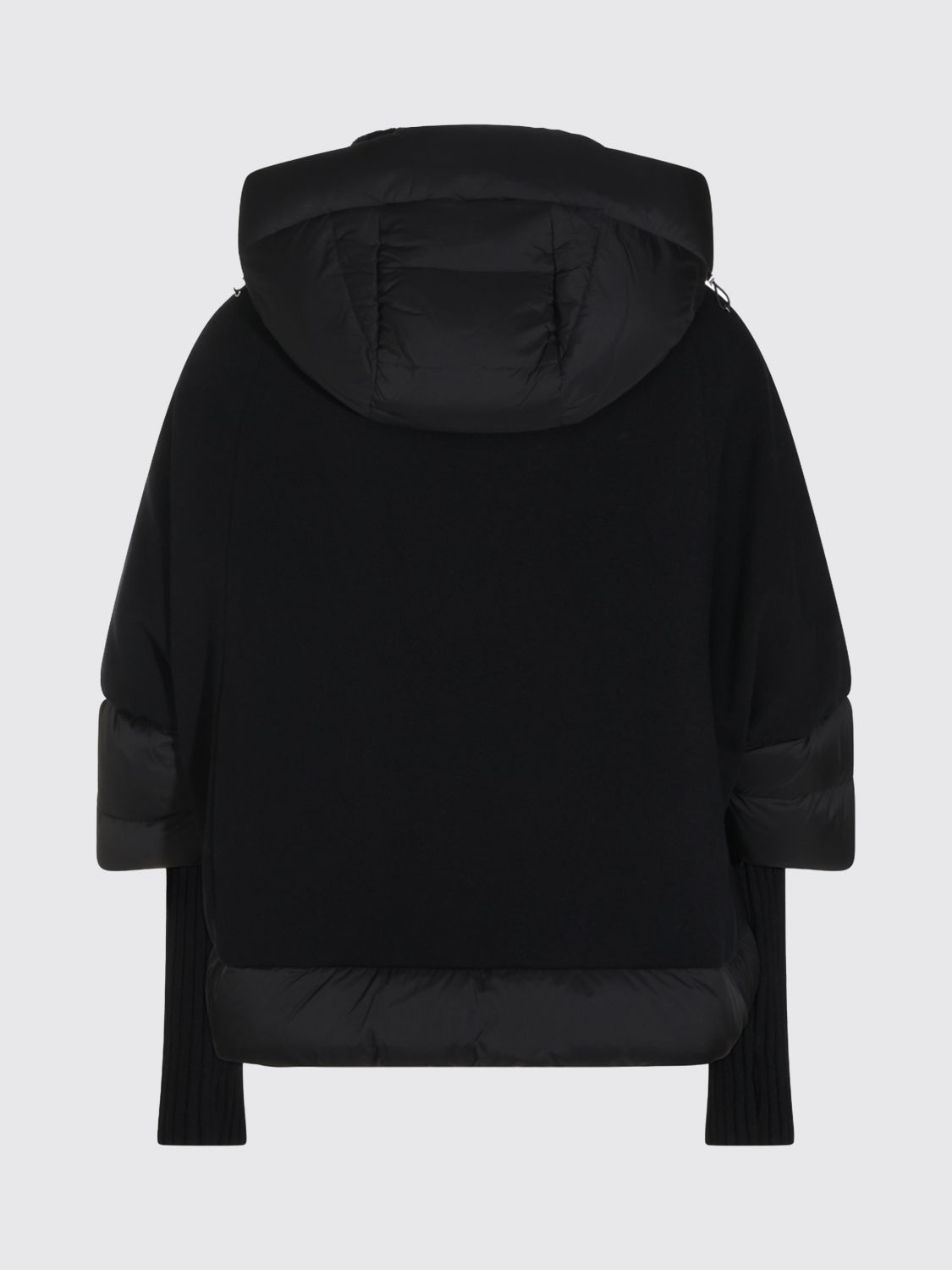 MOORER JACKET: Moorer Short Hooded Down Jacket in Wool and Cashmere, Black - Img 3