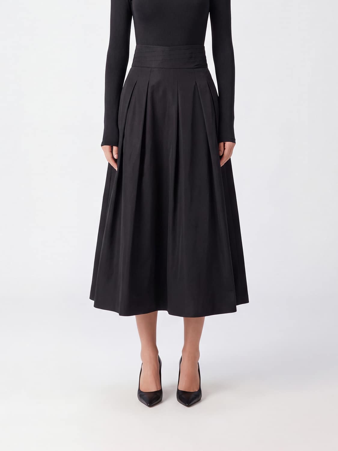 ELISABETTA FRANCHI ROCK: ELISABETTA FRANCHI Ausgestellter Crêpe-Midirock mit hoher Taille, Schwarz - Img 1