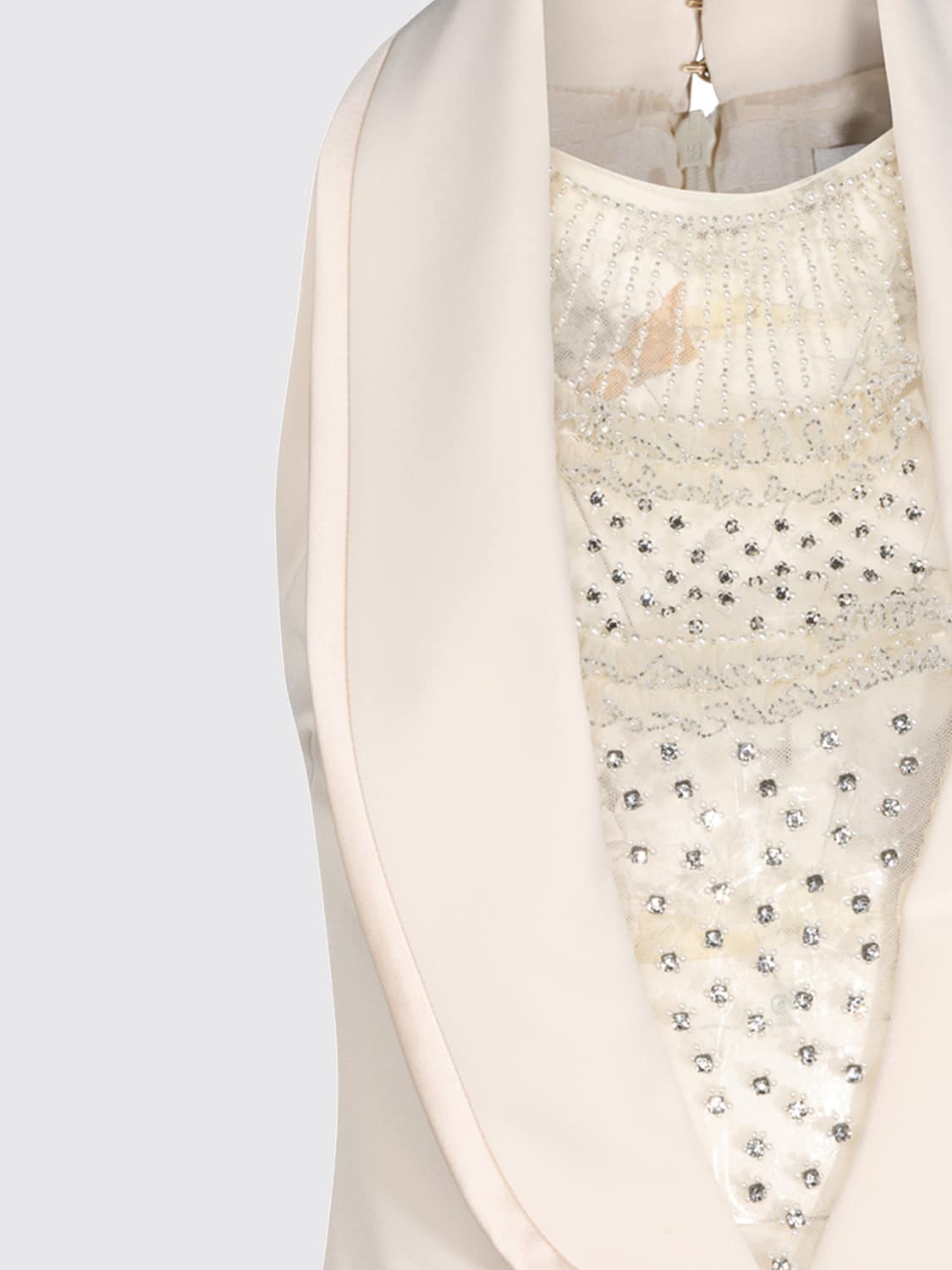 ELISABETTA FRANCHI ABITO: Abito da sera lungo Elisabetta Franchi in crêpe con spalle scoperte, Burro - Img 4