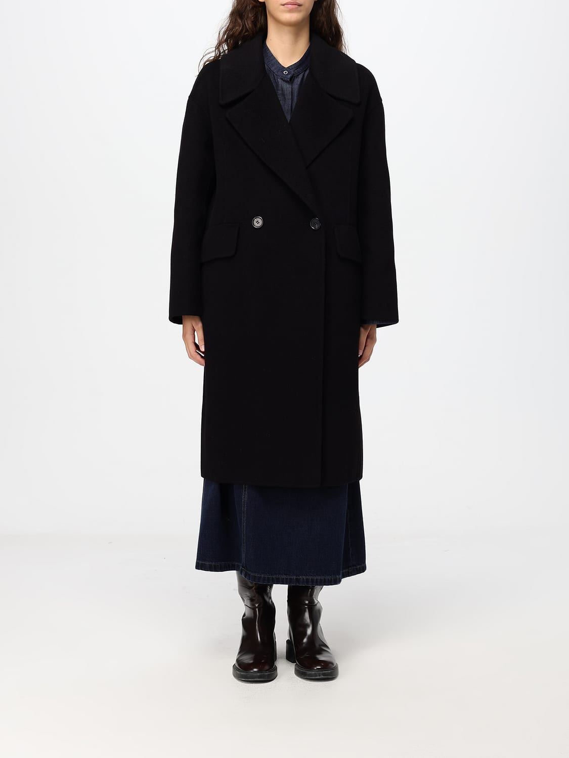 'S MAX MARA ABRIGO: Abrigo largo cruzado 'S Max Mara de mezcla de lana con solapas, Negro - Img 1