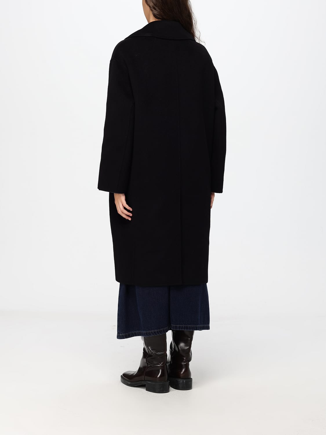 'S MAX MARA ABRIGO: Abrigo largo cruzado 'S Max Mara de mezcla de lana con solapas, Negro - Img 2