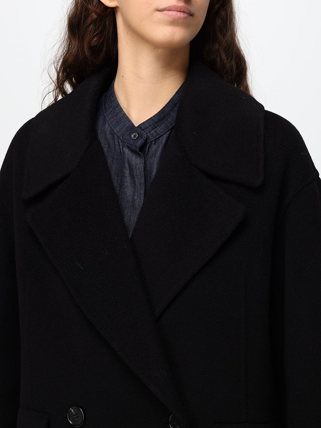 'S MAX MARA ABRIGO: Abrigo largo cruzado 'S Max Mara de mezcla de lana con solapas, Negro - Img 3