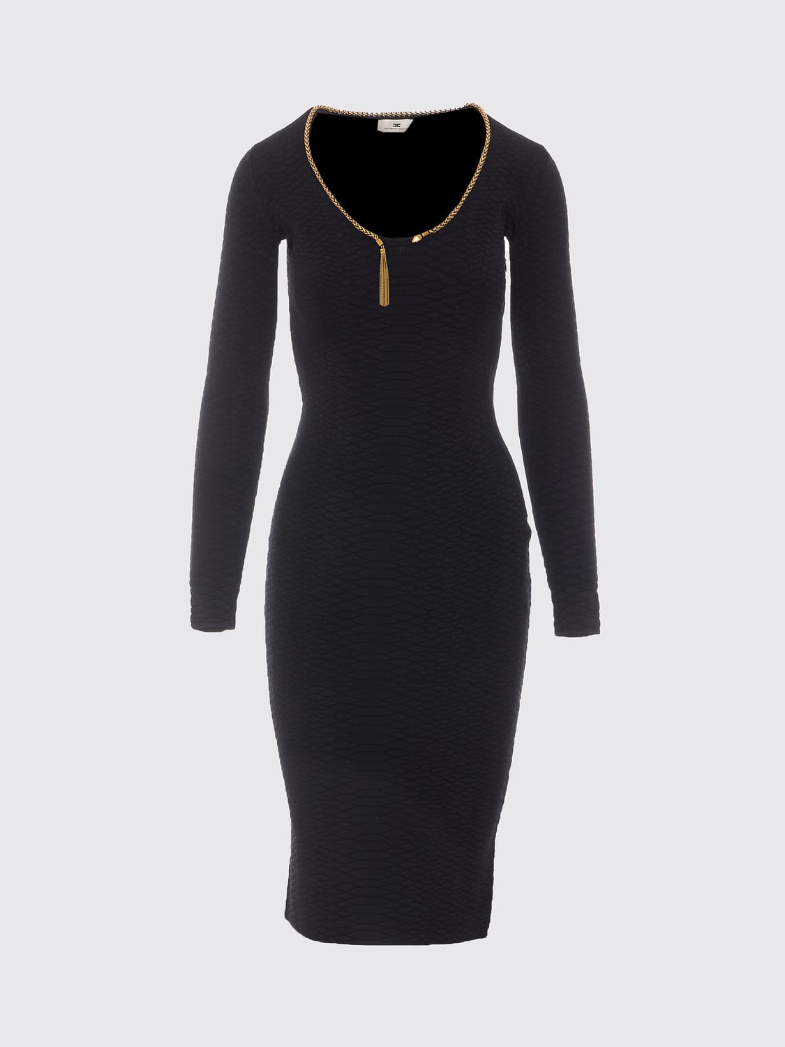 ELISABETTA FRANCHI ABITO: Abito midi a tubino Elisabetta Franchi in jersey con maniche lunghe e vestibilità slim, Nero - Img 2