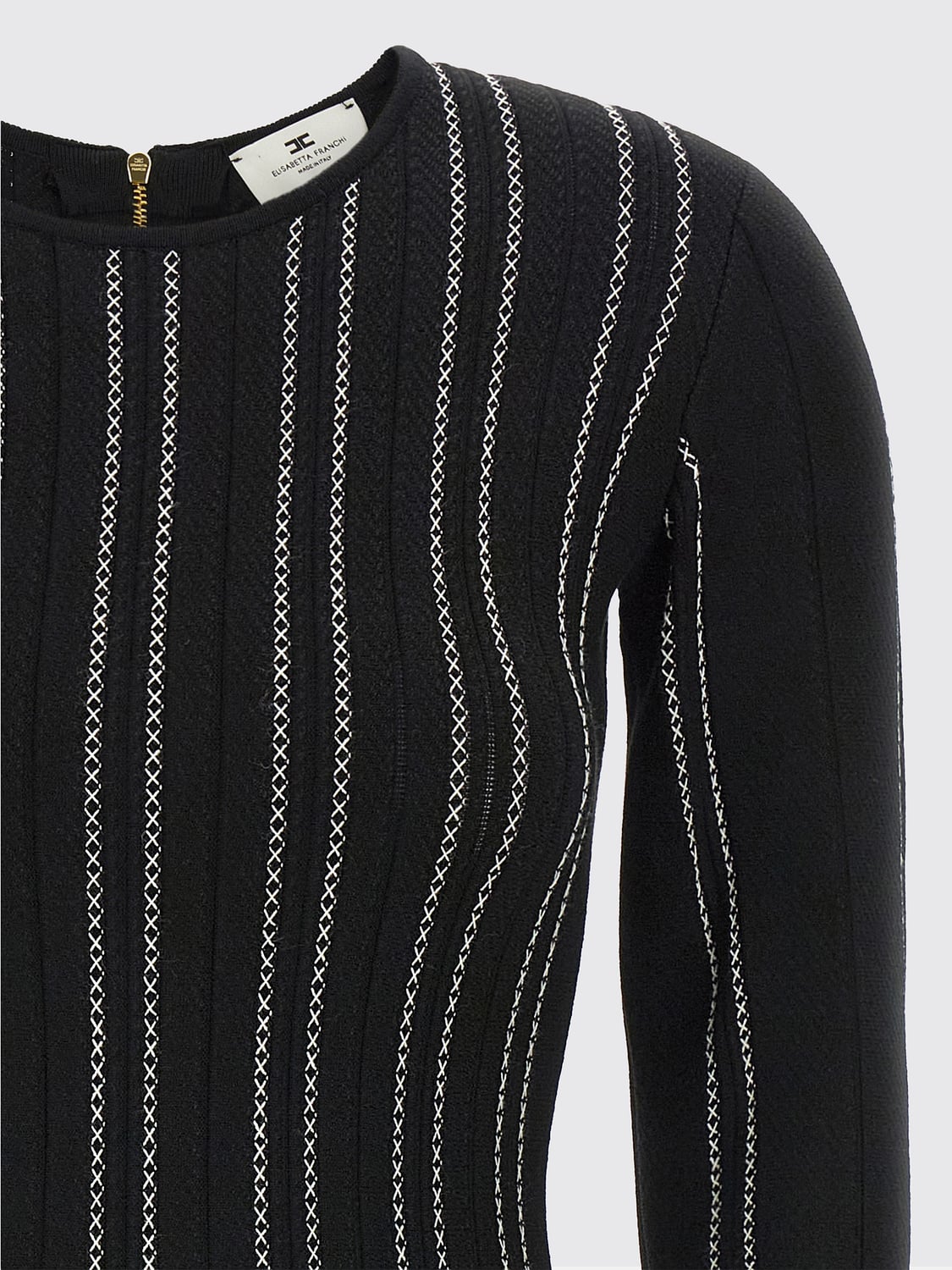 ELISABETTA FRANCHI ABITO: Abito mini A-line Elisabetta Franchi in jersey con ricamo e maniche lunghe, Nero - Img 4