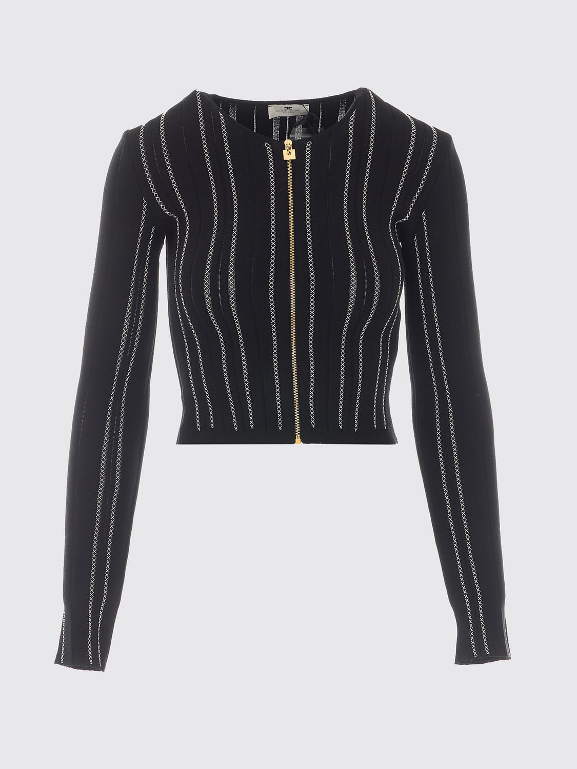 ELISABETTA FRANCHI JERSEY: Cárdigan de rayas de corte slim Elisabetta Franchi con cuello redondo y cierre de cremallera, Negro - Img 2