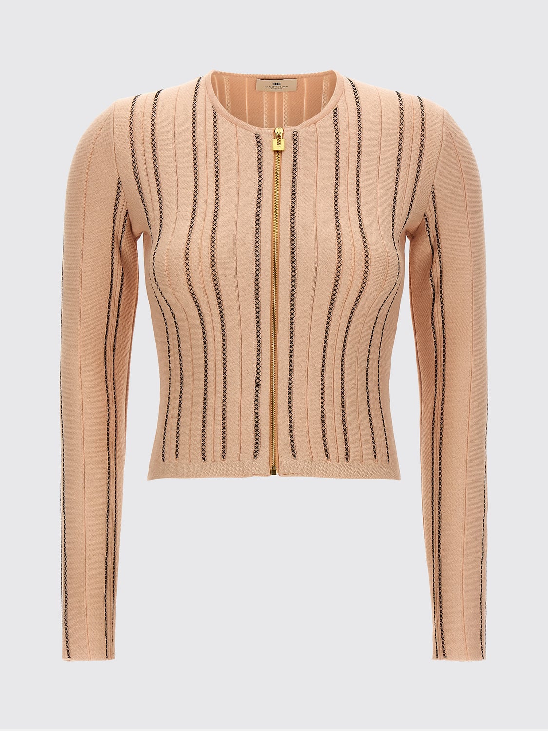 ELISABETTA FRANCHI PULL: Cardigan rayé à coupe slim Elisabetta Franchi avec col rond et fermeture zippée, Rose - Img 2