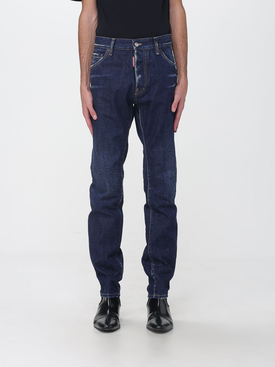 DSQUARED2 JEANS: Dsquared2 Teddy Straight Slim Fit Jeans in Cotton Denim, Blue - Img 1