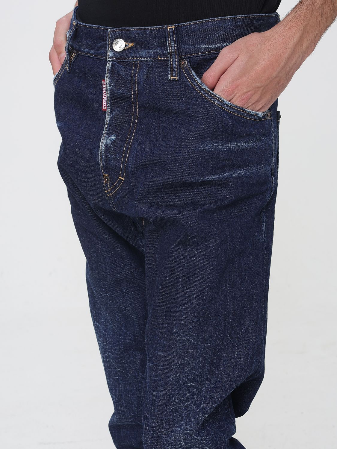 DSQUARED2 JEANS: Dsquared2 Teddy Straight Slim Fit Jeans in Cotton Denim, Blue - Img 3