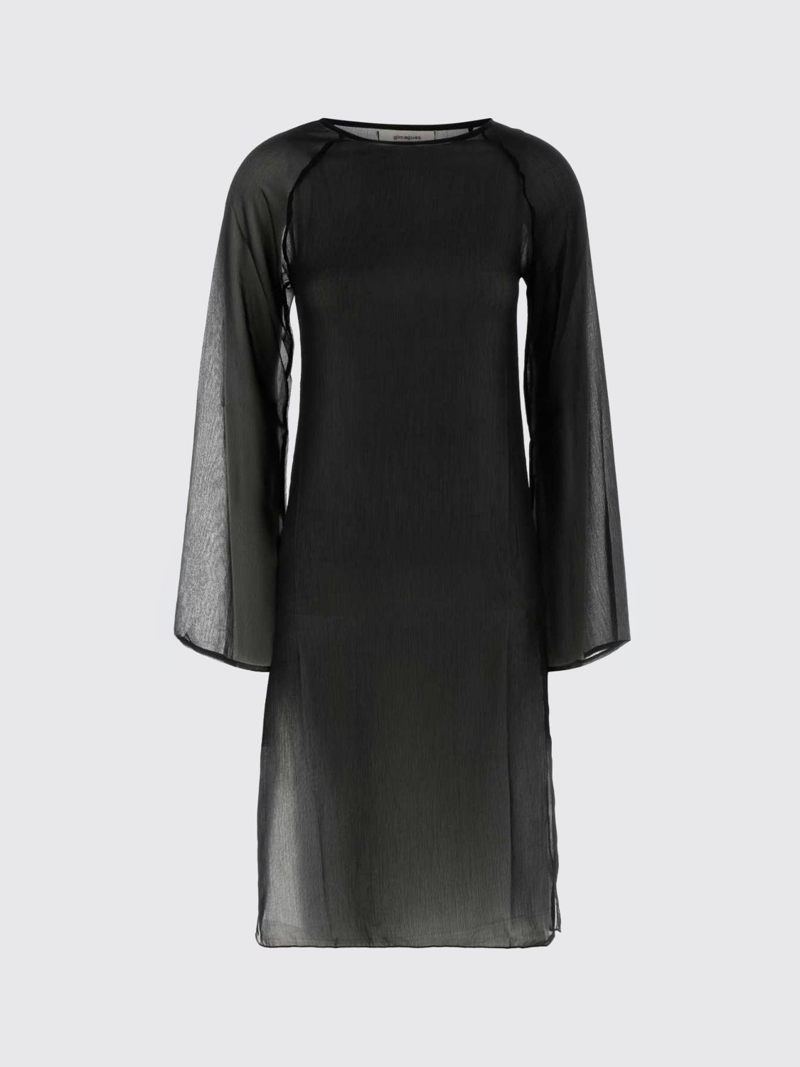 GIMAGUAS KLEID: Midi-Tunika Gimaguas aus Crêpe mit langen Ärmeln und Rundhalsausschnitt, Schwarz - Img 2
