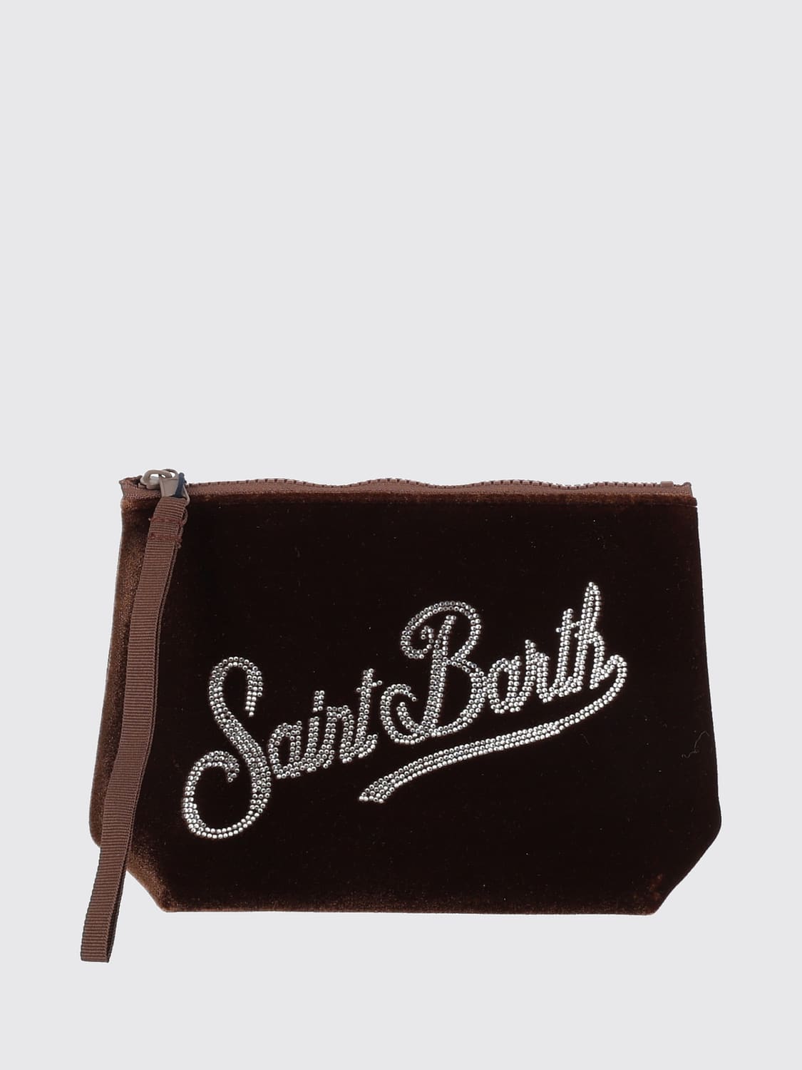 MC2 SAINT BARTH BORSA MINI: Mini borsa a mano Aline MC2 Saint Barth in ciniglia con logo ricamato, Marrone - Img 1