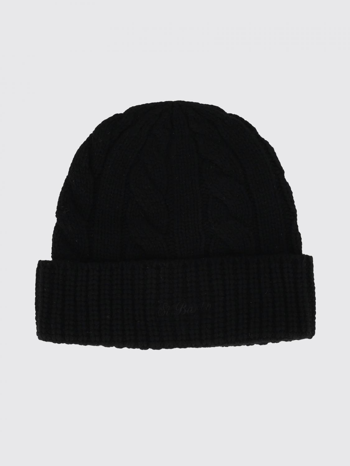 MC2 SAINT BARTH SOMBRERO: Gorro beanie MC2 Saint Barth de pura lana acanalada con vuelta y logo, Negro - Img 1