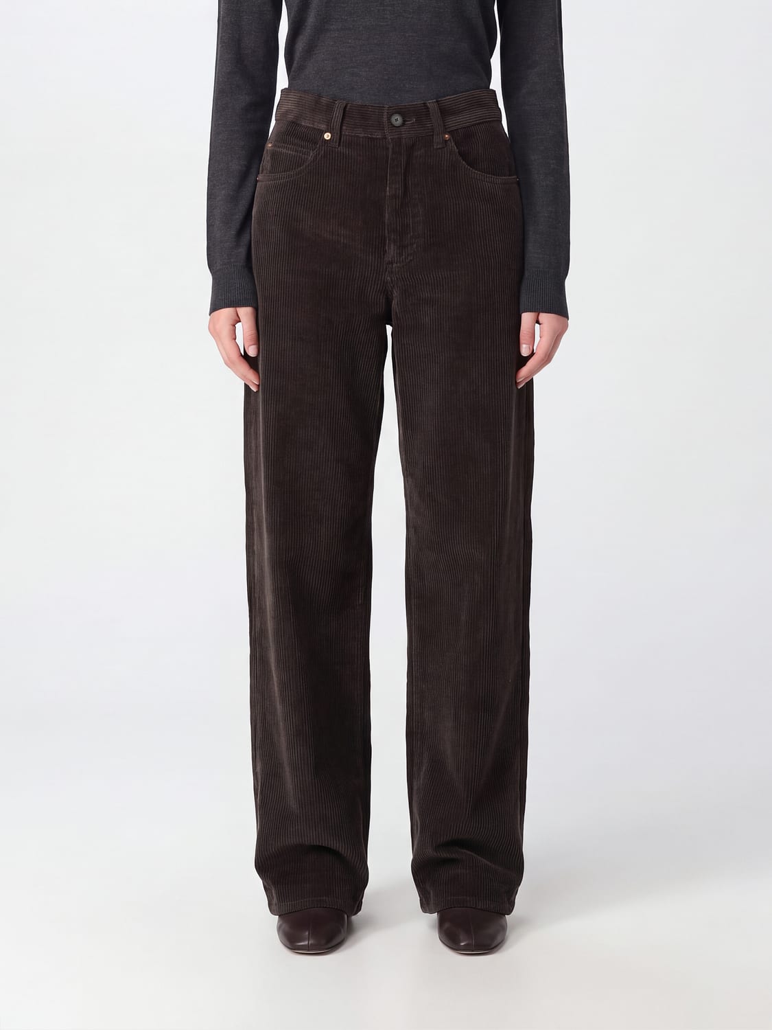 SOEUR PANTALONI: Pantaloni wide leg Soeur in velluto a coste a cinque tasche, Marrone - Img 1
