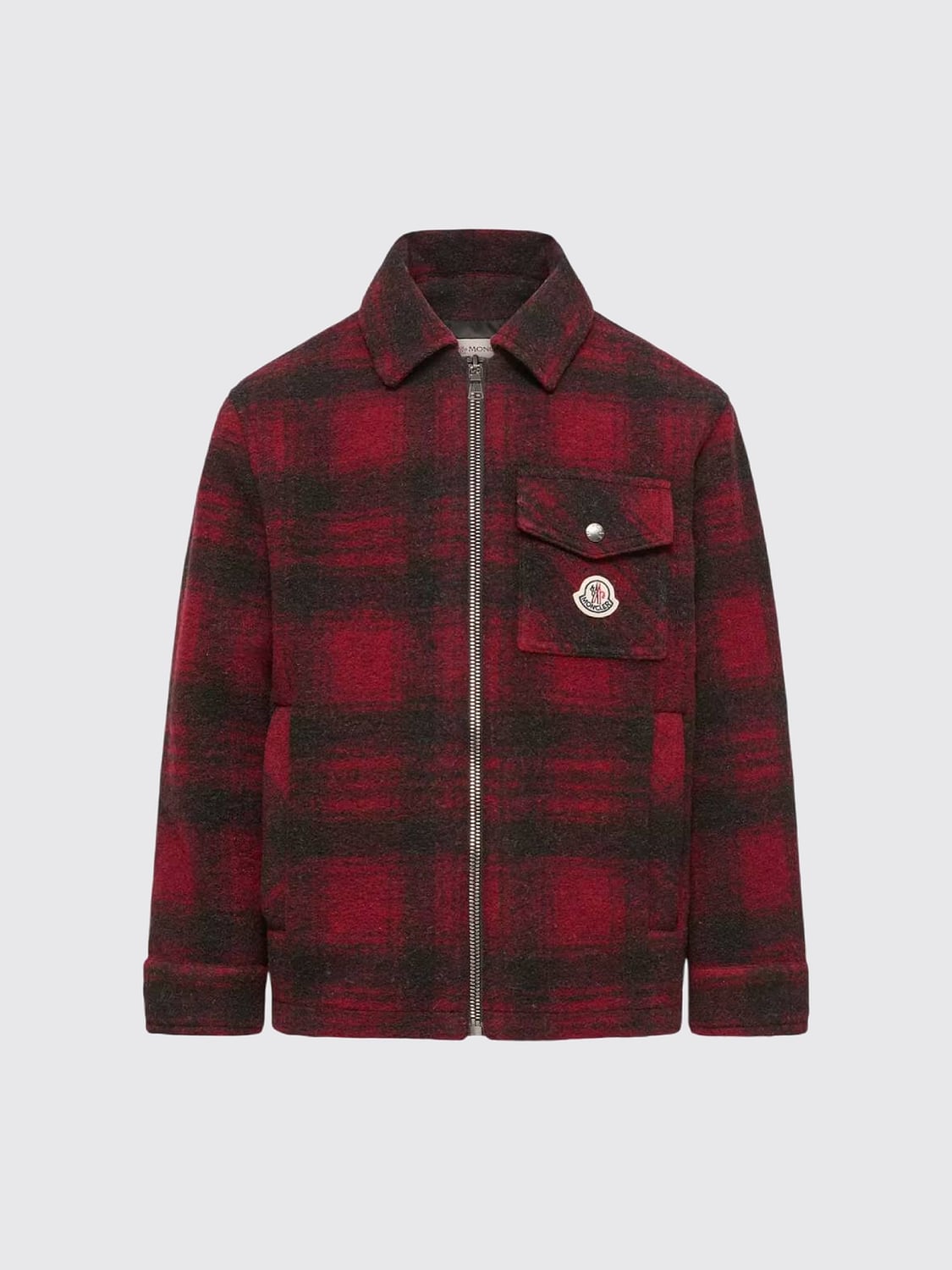 MONCLER JACKE: Hemdjacke Moncler für Jungen aus Wollmischung mit Tartanmuster und Logo-Patch, Rot - Img 1