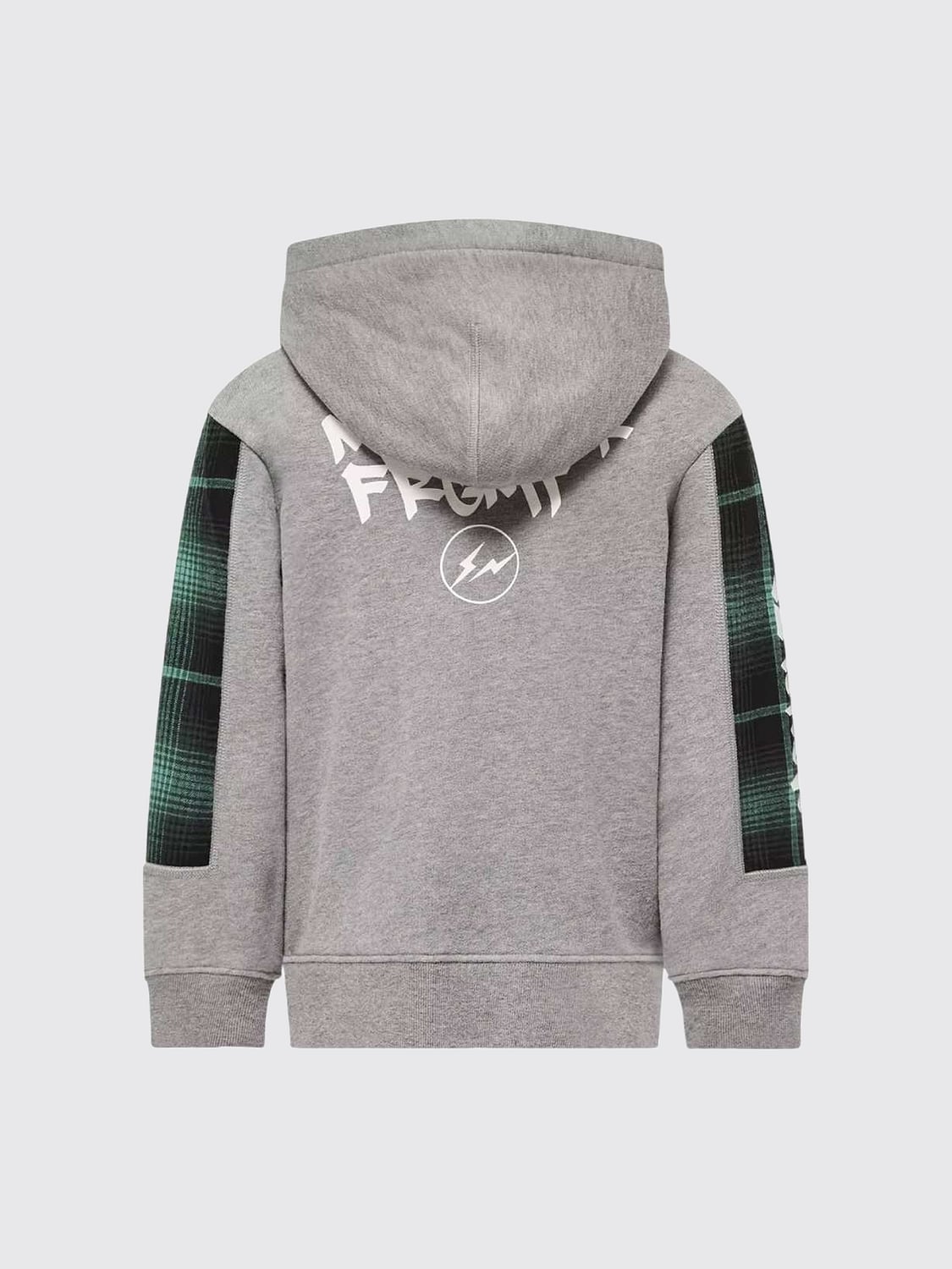 MONCLER PULLOVER: Kapuzen-Sweatshirt Moncler für Jungen aus Baumwolle mit Schottenmuster und Reißverschluss, Grau - Img 2