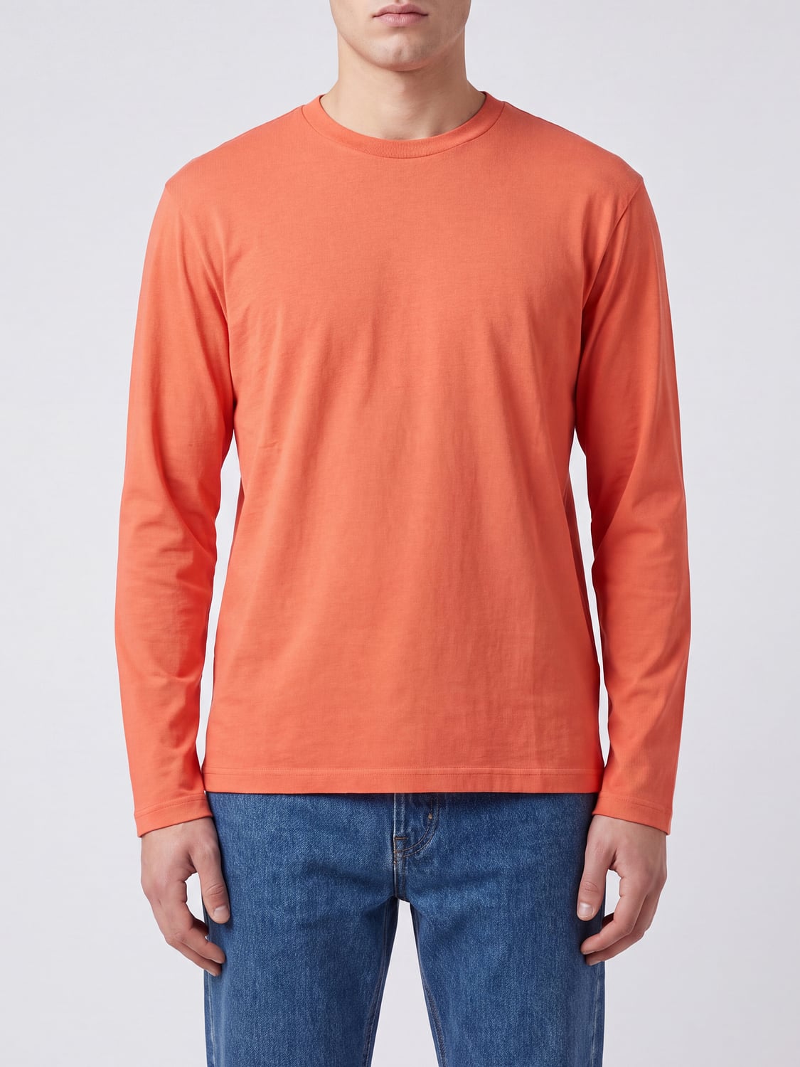 AURALEE T-SHIRT: Auralee Long-Sleeved Cotton and Cashmere T-Shirt with Dropped Shoulders, Pink - Img 1