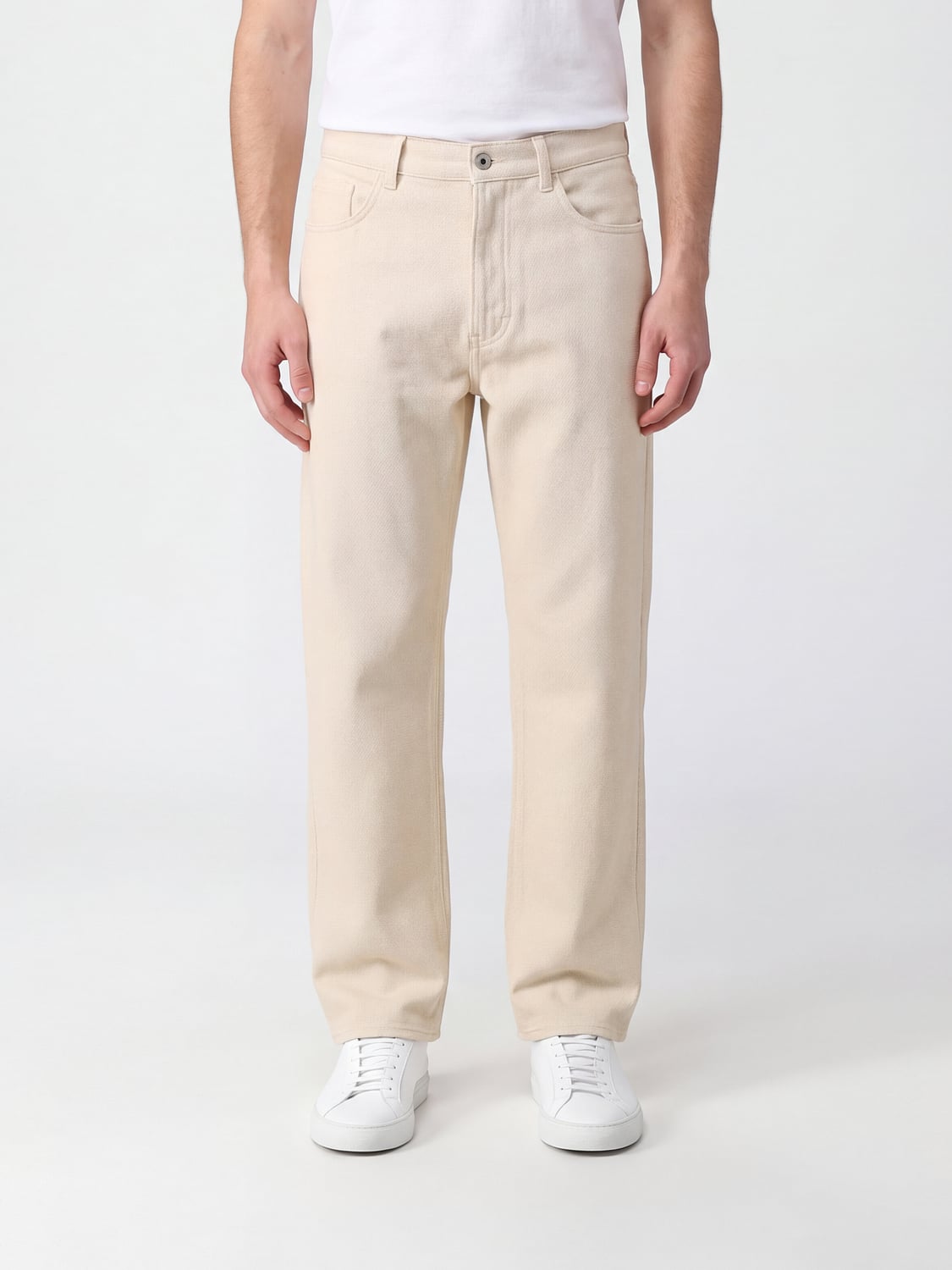 AURALEE PANTALONI: Pantaloni a gamba larga Auralee in pura seta con design a cinque tasche, Avorio - Img 1