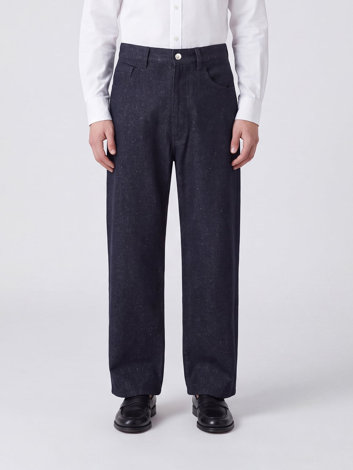 AURALEE PANTALONI: Pantaloni a gamba larga Auralee in pura seta con design a cinque tasche, Blue Navy - Img 1