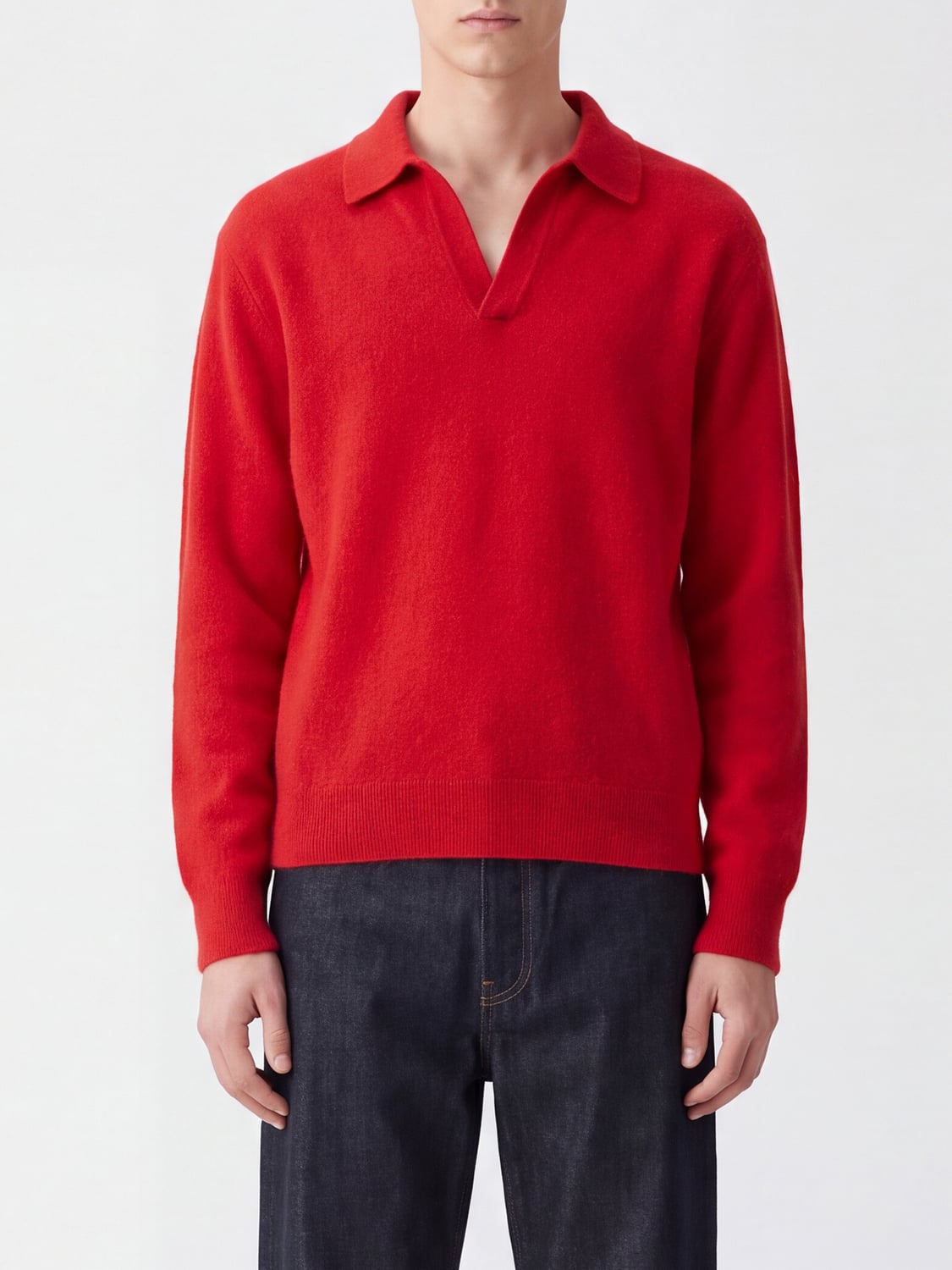 AURALEE POLO SHIRT: Long-Sleeved Alpaca Blend Knit Polo Auralee, Red - Img 1