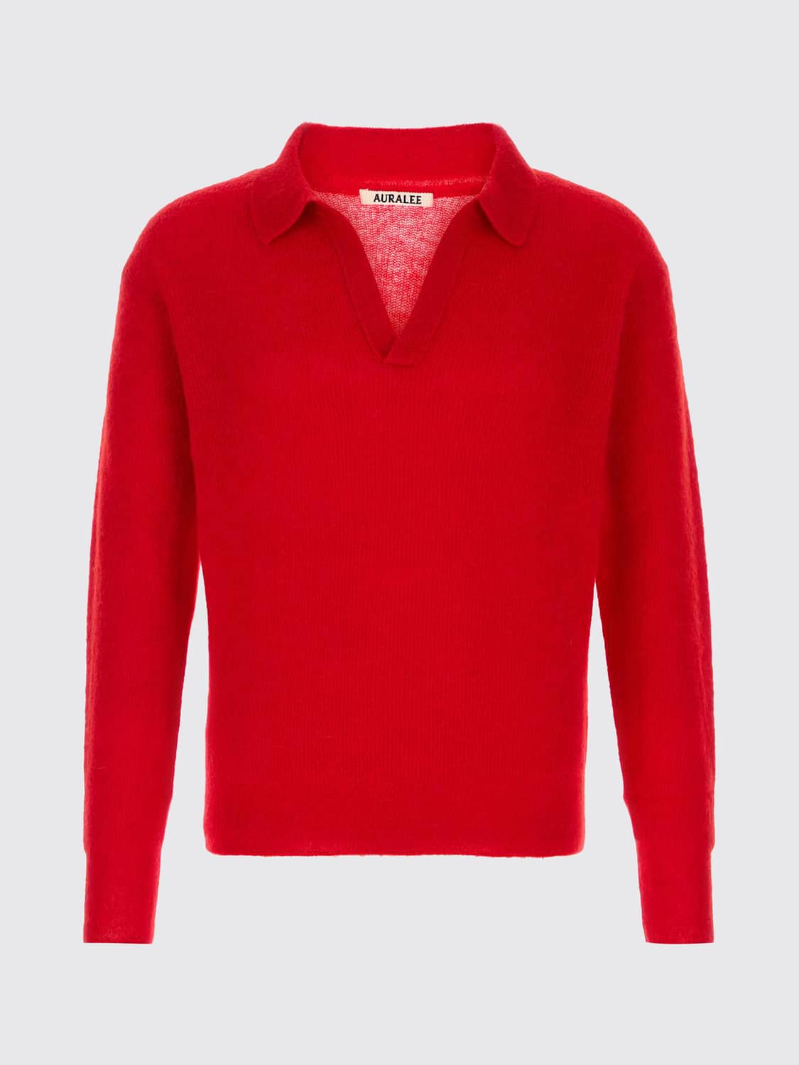 AURALEE POLO SHIRT: Long-Sleeved Alpaca Blend Knit Polo Auralee, Red - Img 2