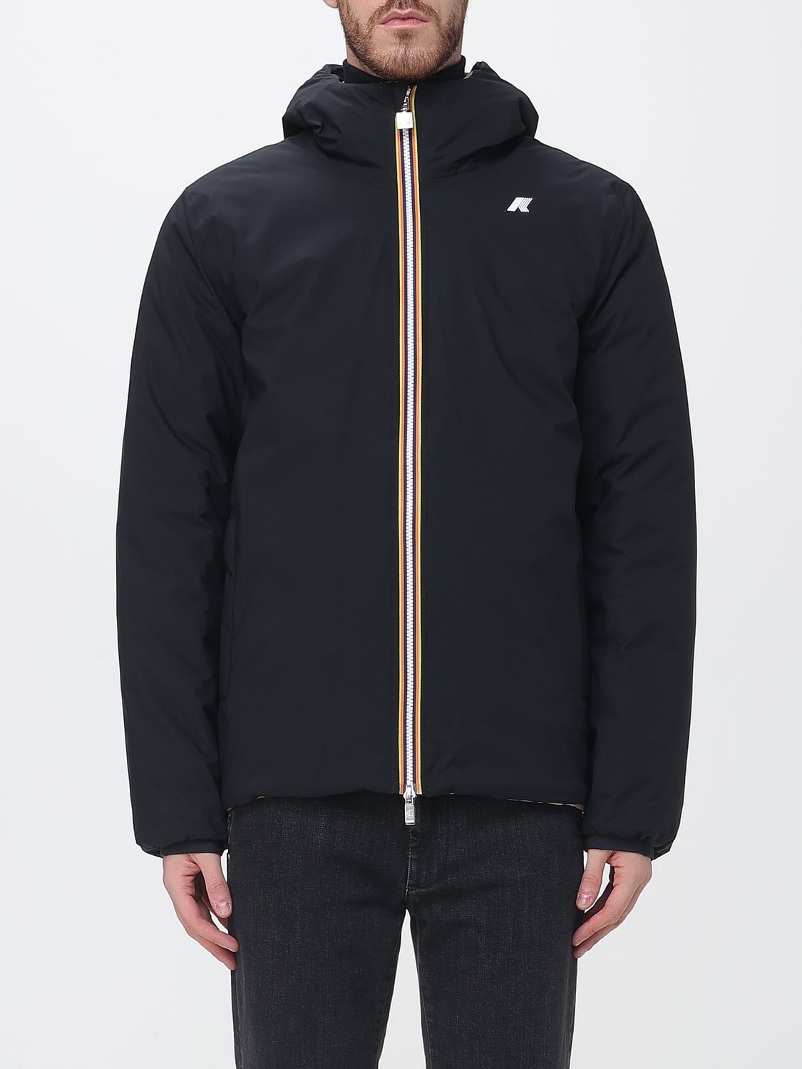 K-WAY JACKET: K-Way Jack Reversible and Waterproof Hooded Puffer Jacket in Technical Fabric, Black - Img 1