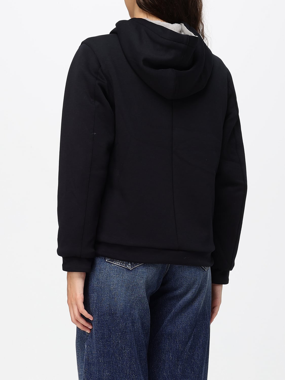 K-WAY JACKET: K-Way Deva Reversible Short Jacket with Shearling Hood and Zip Closure, Black - Img 2