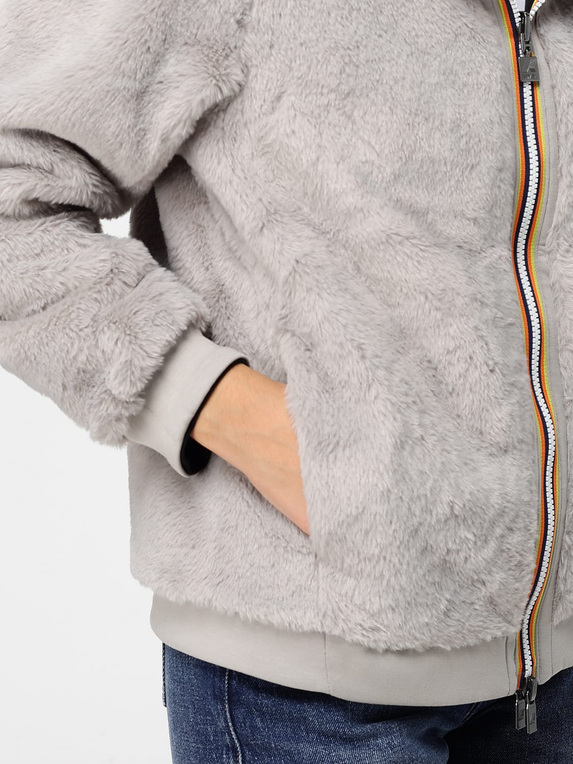 K-WAY JACKET: K-Way Deva Reversible Short Jacket with Shearling Hood and Zip Closure, Black - Img 4