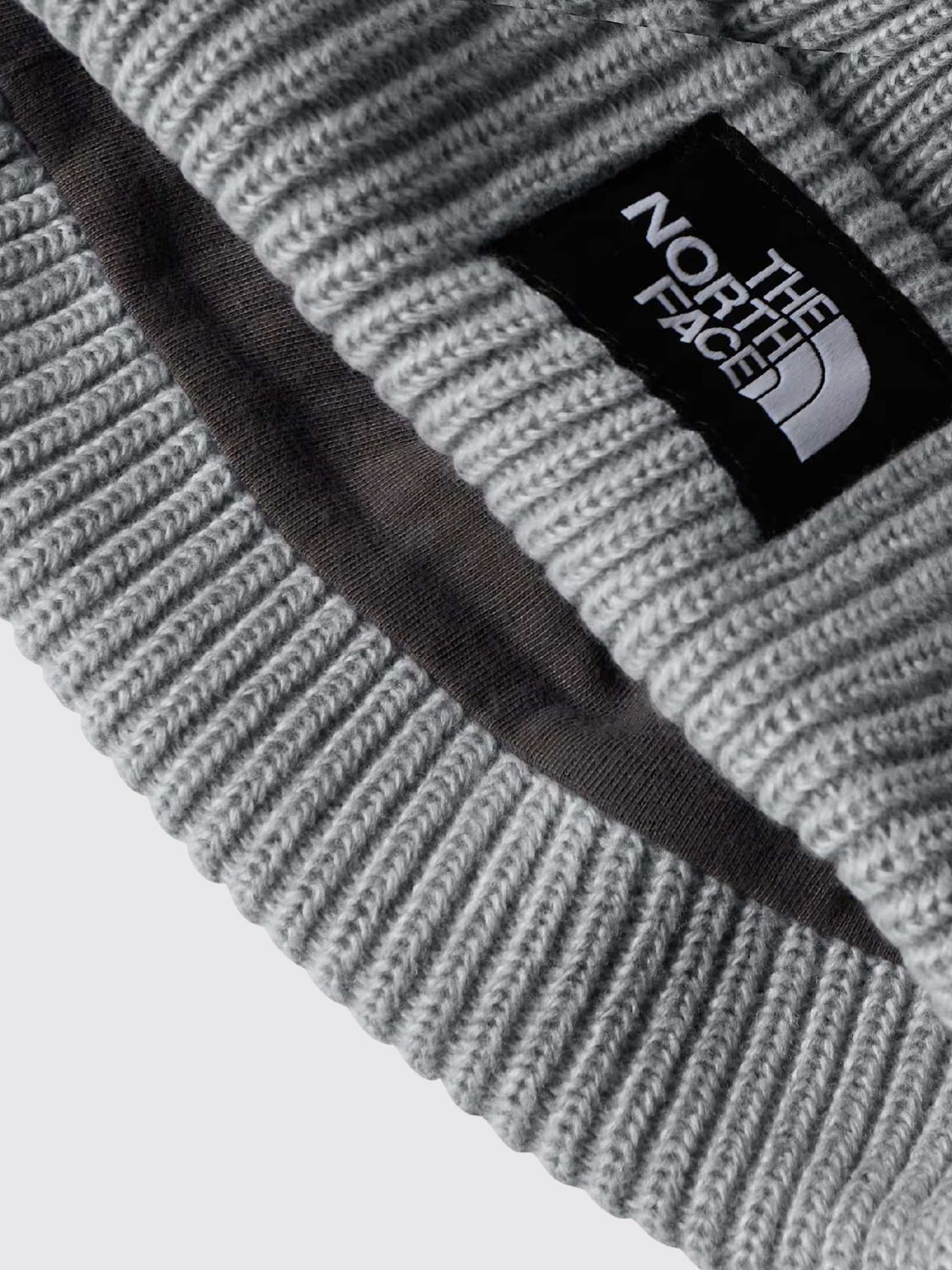 THE NORTH FACE HAT: Salty Lined Ribbed Beanie The North Face with Inner Lining and Logo, Grey - Img 2