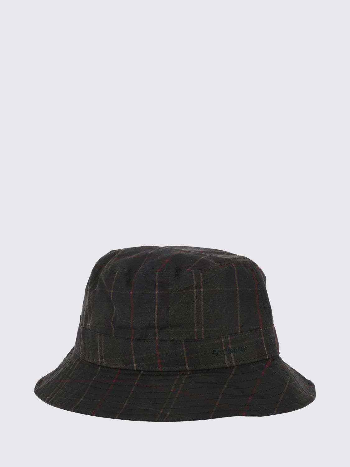 BARBOUR HAT: Barbour Waxed Cotton Bucket Hat with Tartan Pattern and Embroidered Logo, Green - Img 2