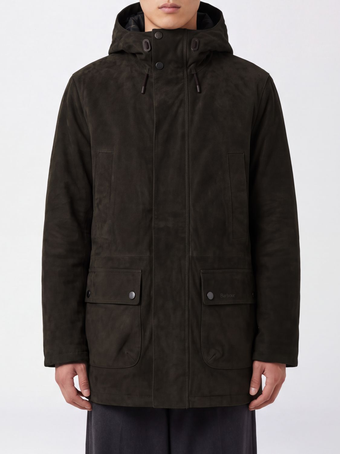 BARBOUR 大衣: BARBOUR 及膝棉混纺派克大衣,配有兜帽和隐藏式开合, 米色 - Img 1