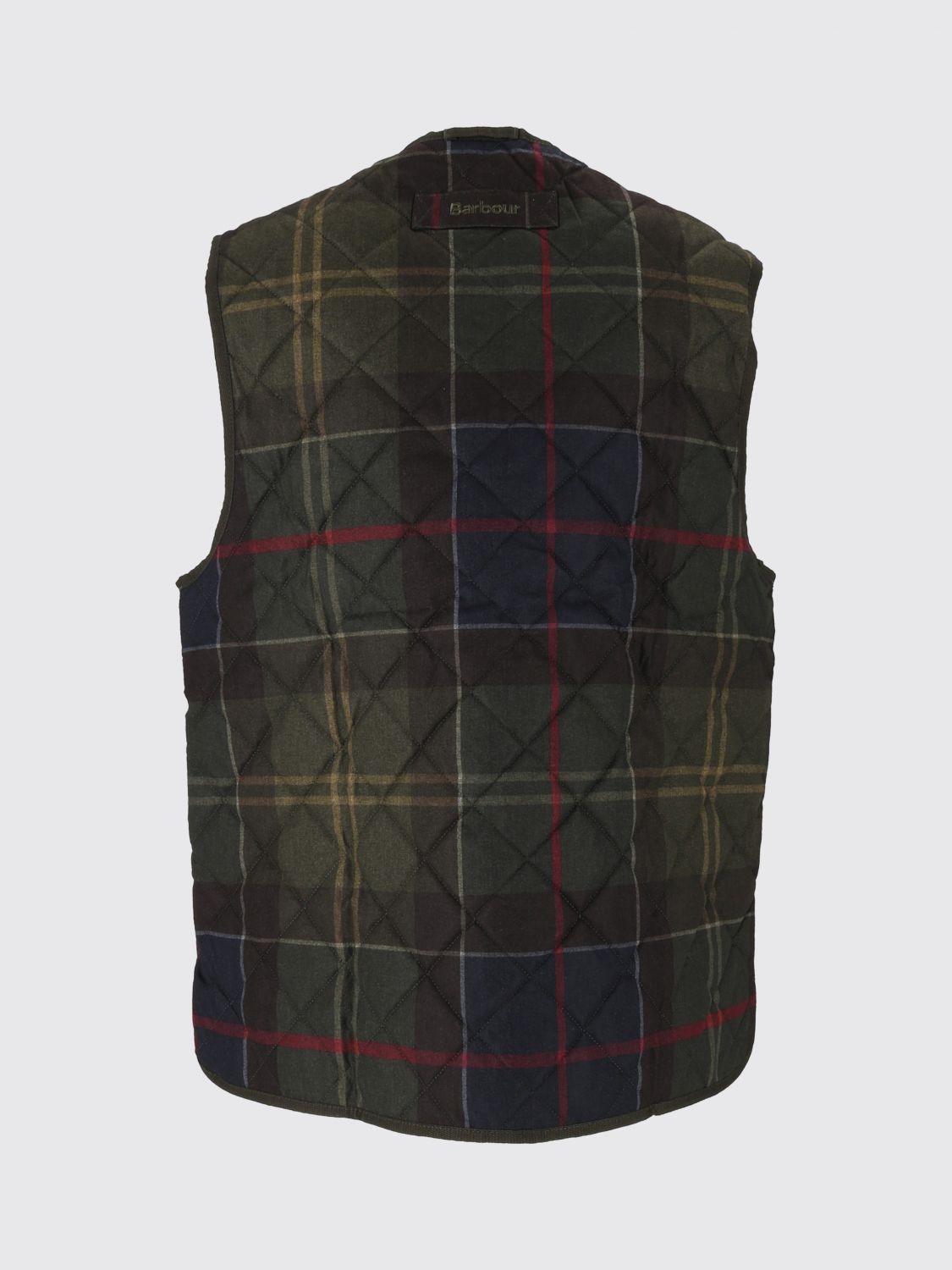 BARBOUR 西装马甲: BARBOUR 填充聚酯纤维马甲,饰有格子花呢图案和 V 领, 绿色 - Img 3