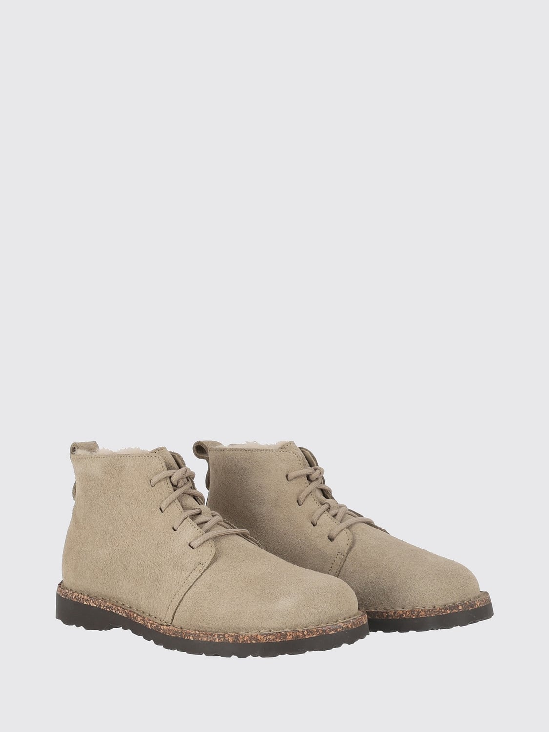 BIRKENSTOCK STIVALI: Stivaletti stringati Uppsala Mid Birkenstock in pelle scamosciata foderati in shearling, Tortora - Img 2