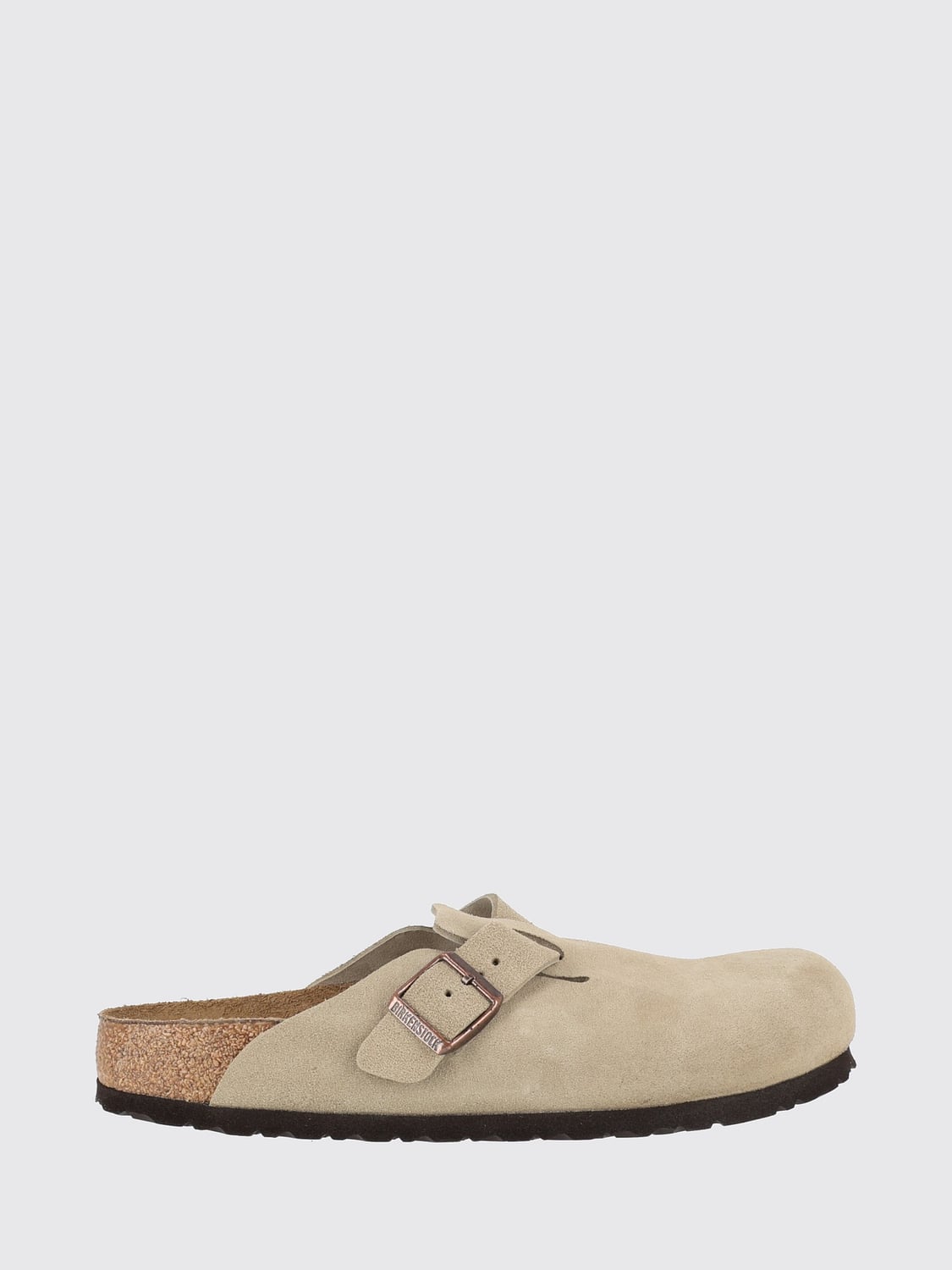 BIRKENSTOCK SCARPE: Mules Boston Birkenstock in pelle scamosciata con cinturino regolabile, Tortora - Img 1