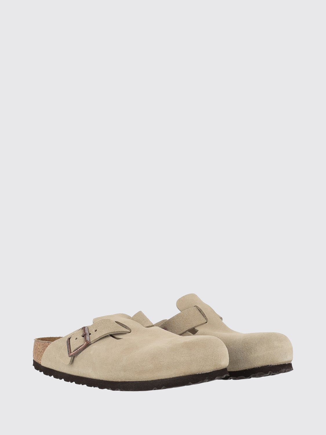BIRKENSTOCK SCARPE: Mules Boston Birkenstock in pelle scamosciata con cinturino regolabile, Tortora - Img 2