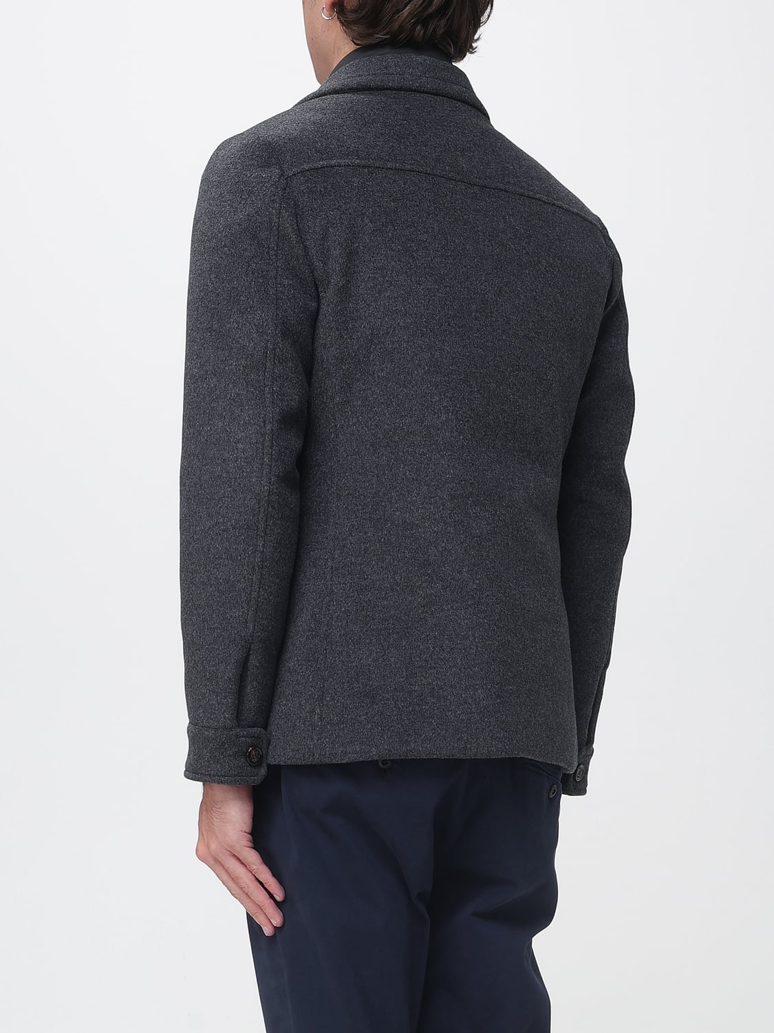 MOORER COAT: Moorer Short Double-Breasted Coat in Viscose Blend with Lapels, Grey - Img 2
